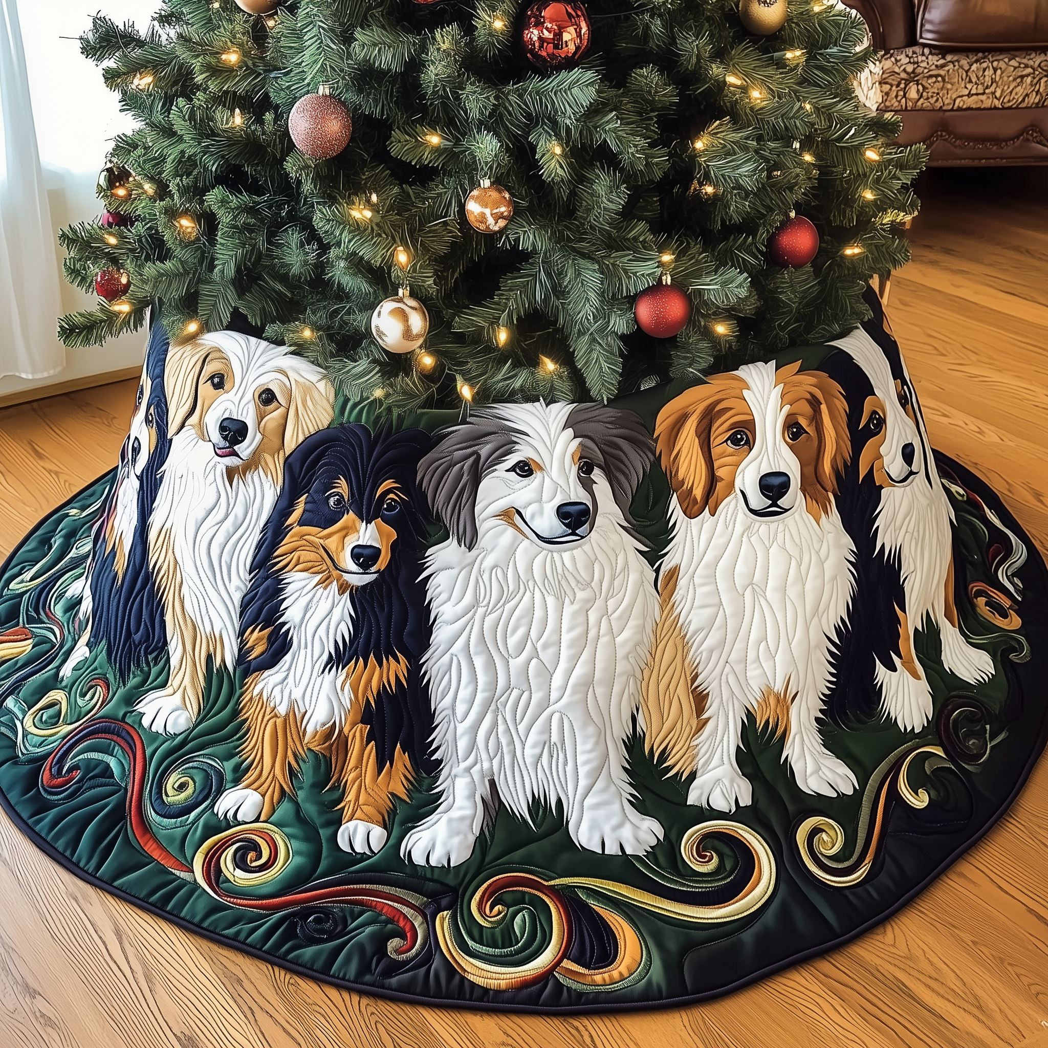 Christmas Australian Shepherd Quilted Tree Skirt Merch For Dad