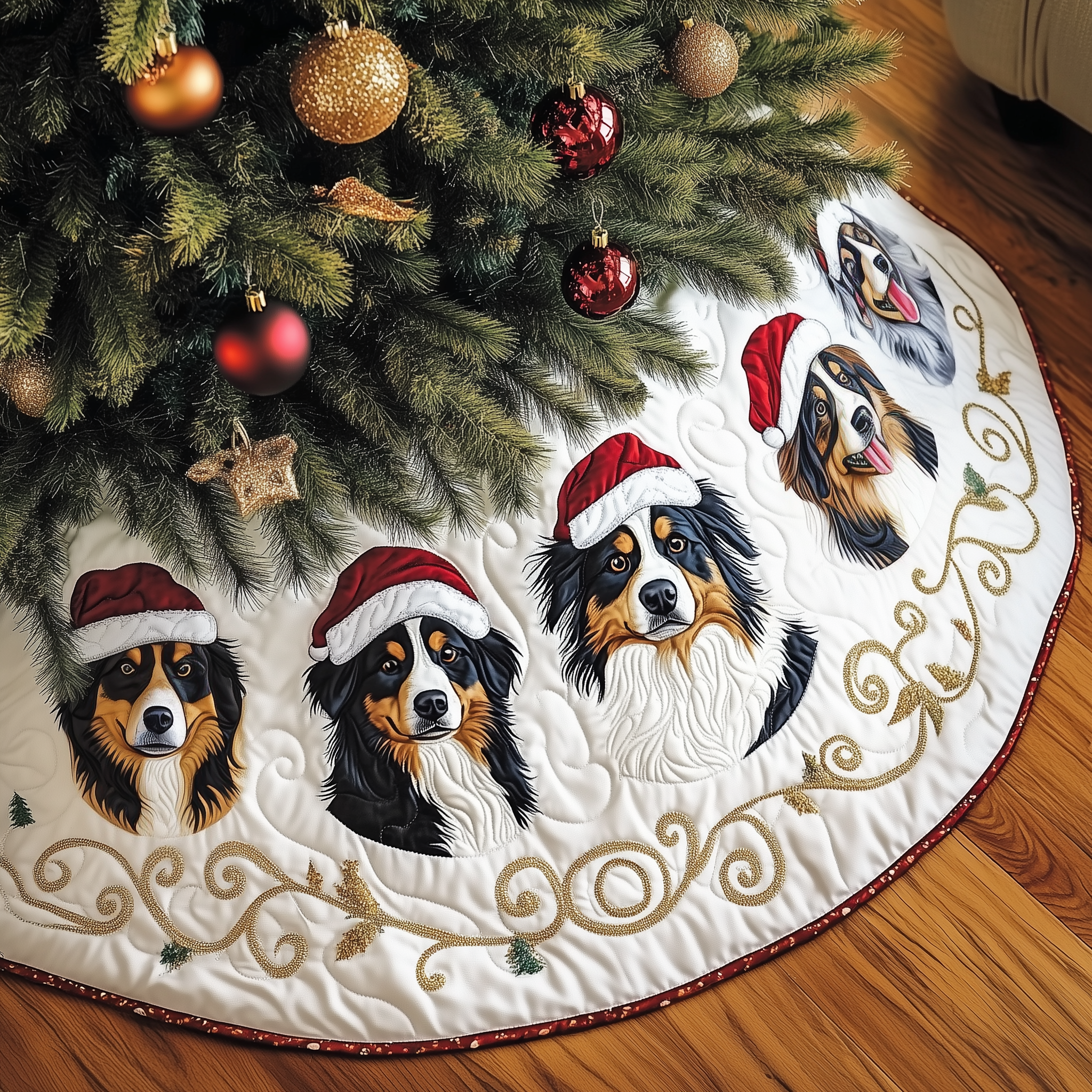 Christmas Australian Shepherd Quilted Tree Skirt Merch For Family