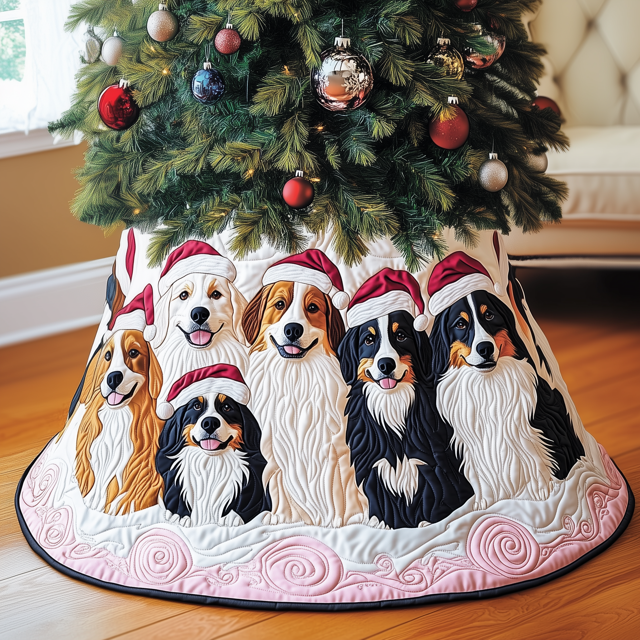 Christmas Australian Shepherd Quilted Tree Skirt Merch For Friends