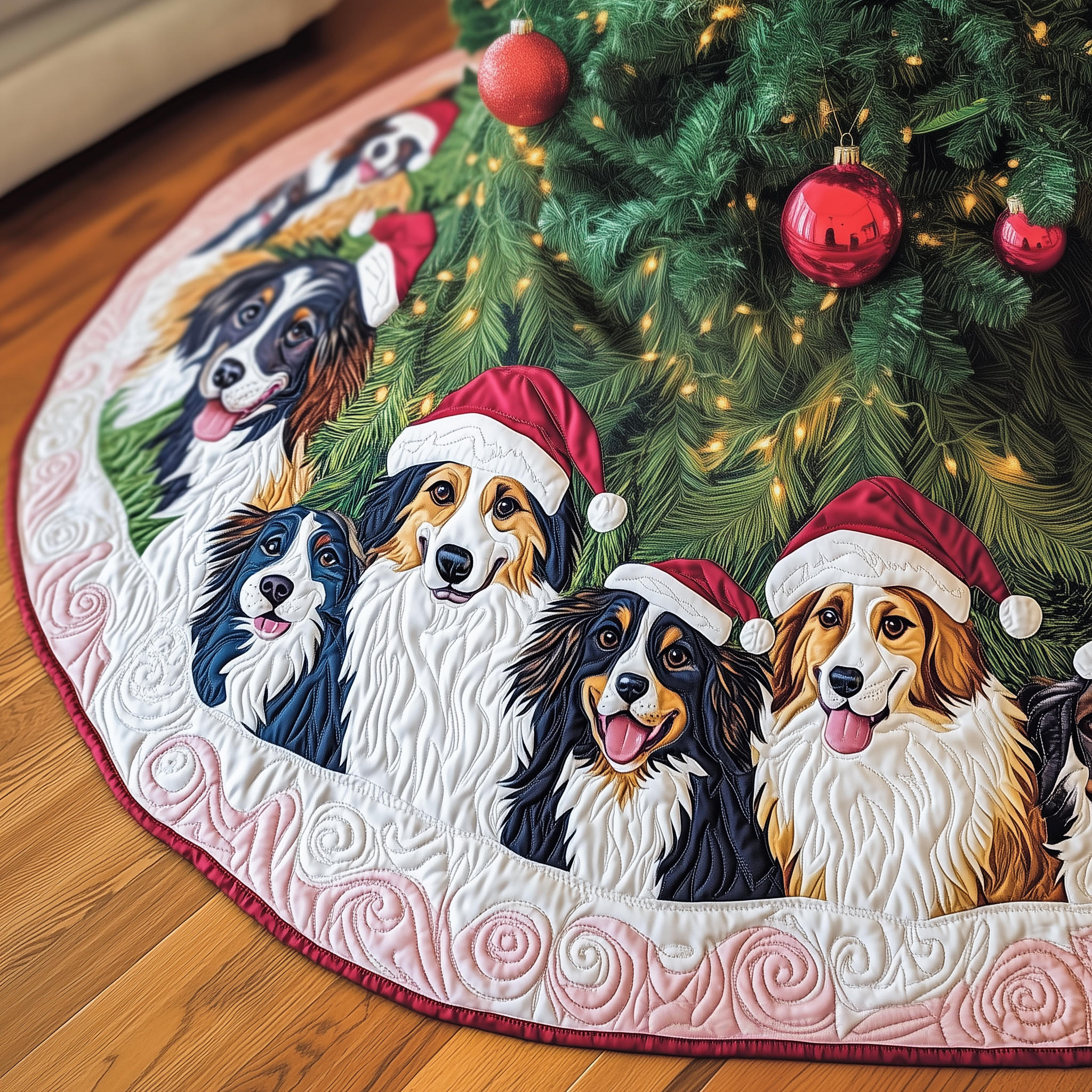 Christmas Australian Shepherd Quilted Tree Skirt Merch For Mom