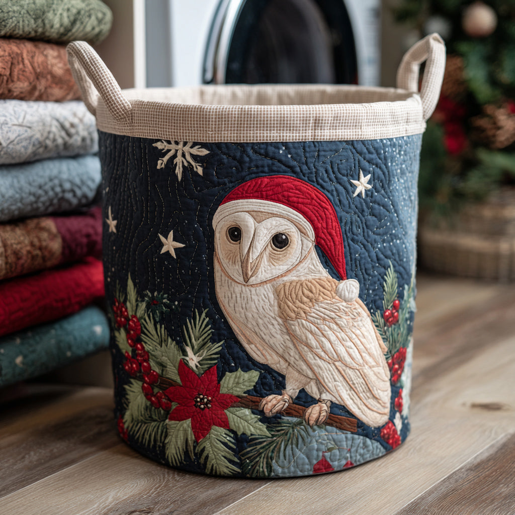 Christmas Barn Owl Laundry Basket Holiday Season Merch