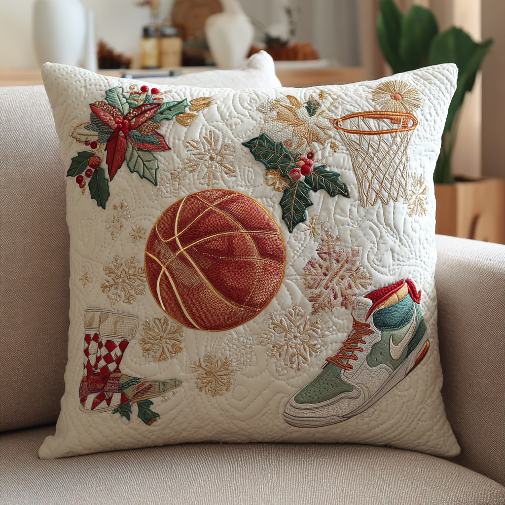 Christmas Basketball Quilted Pillow Case NBA Cushion Cover Sports Fan Gift