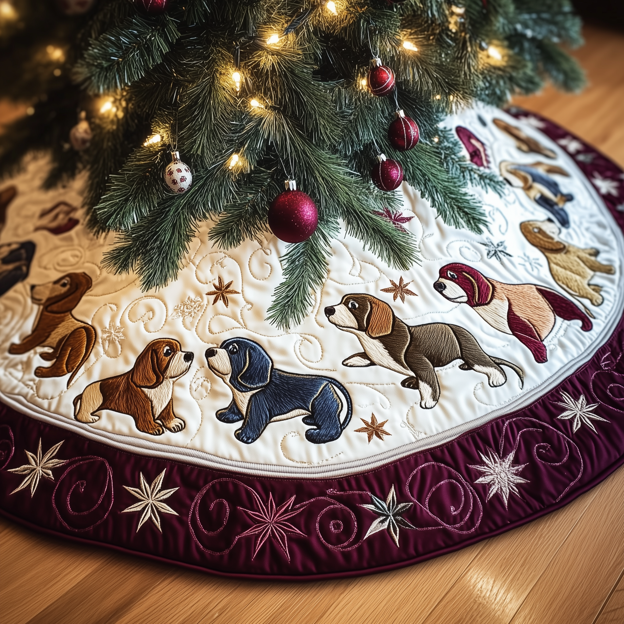 Christmas Beagle Quilted Tree Skirt Adorable Easter Gift Merch