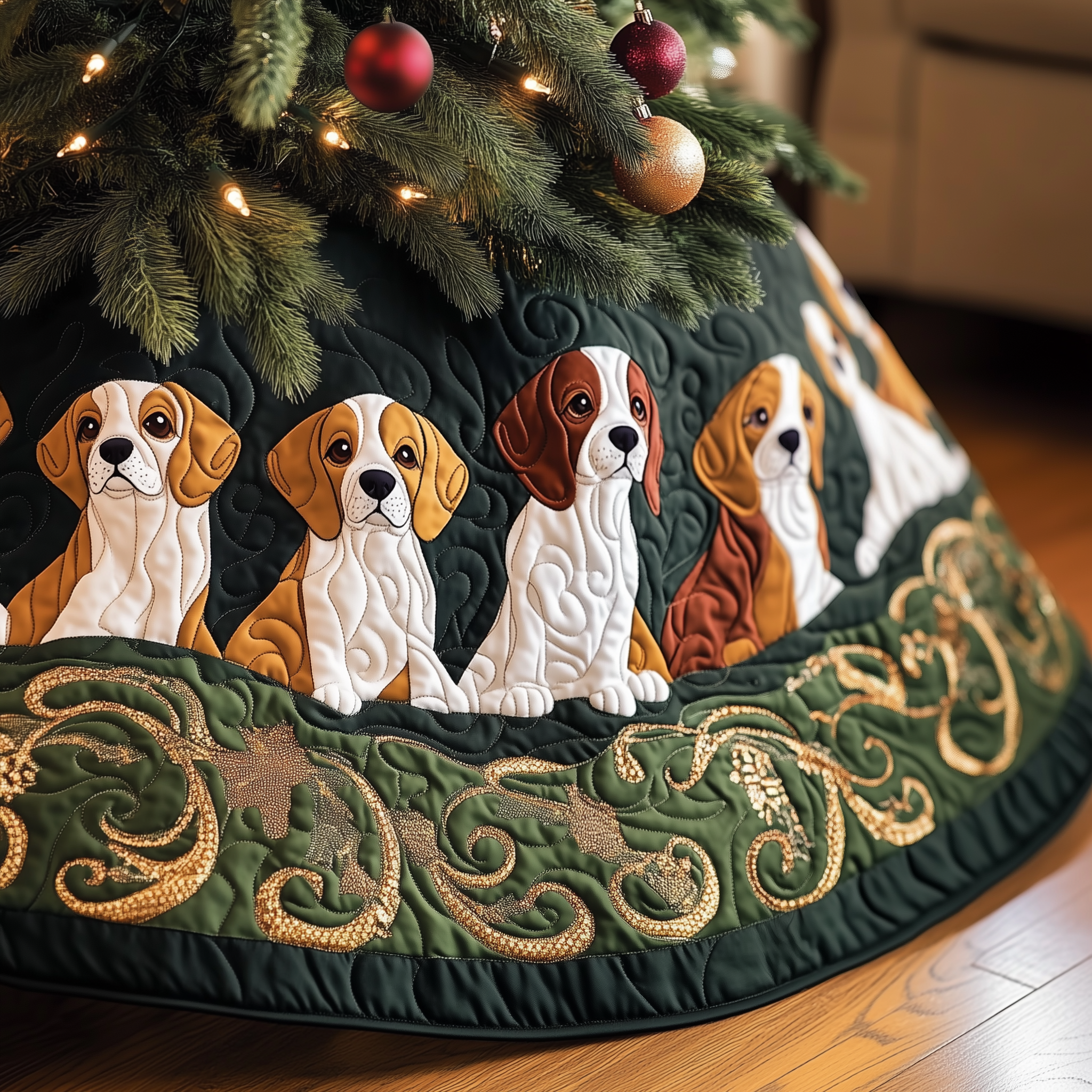 Christmas Beagle Quilted Tree Skirt Beagle Xmas Tree Decorations Gifts For Him Her