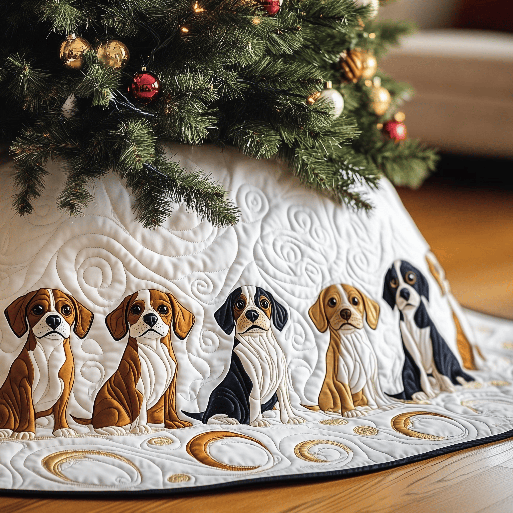 Christmas Beagle Quilted Tree Skirt Beagle Xmas Tree Decorations Gifts For Him Her
