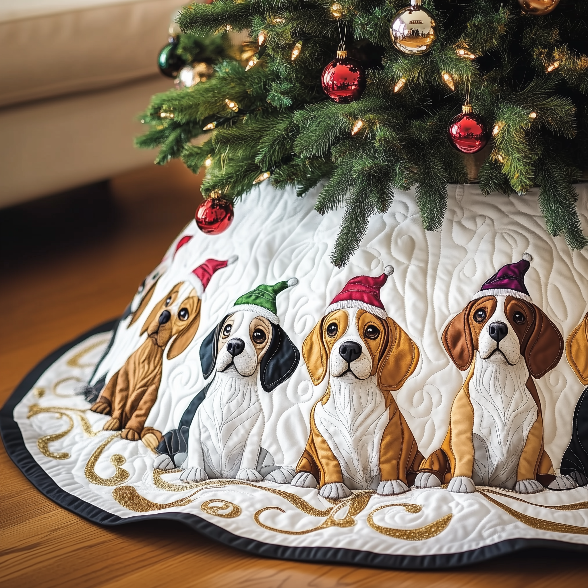 Christmas Beagle Quilted Tree Skirt Beagle Xmas Tree Decorations Gifts For Him Her