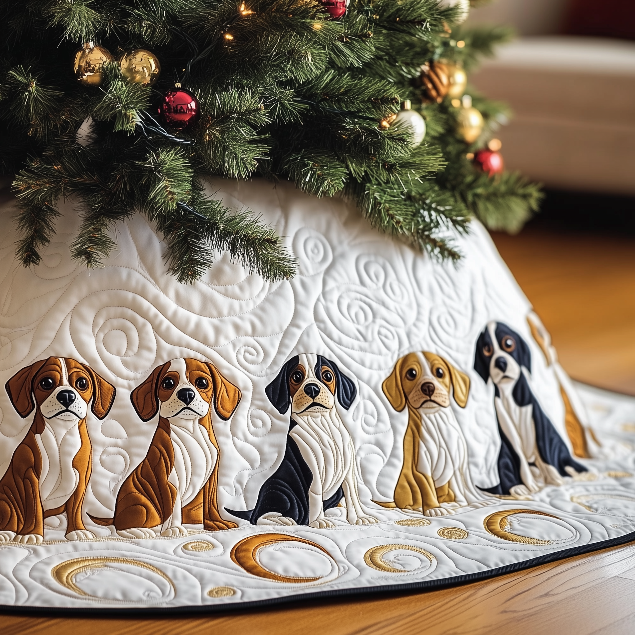 Christmas Beagle Quilted Tree Skirt Best Gift Merch For Him
