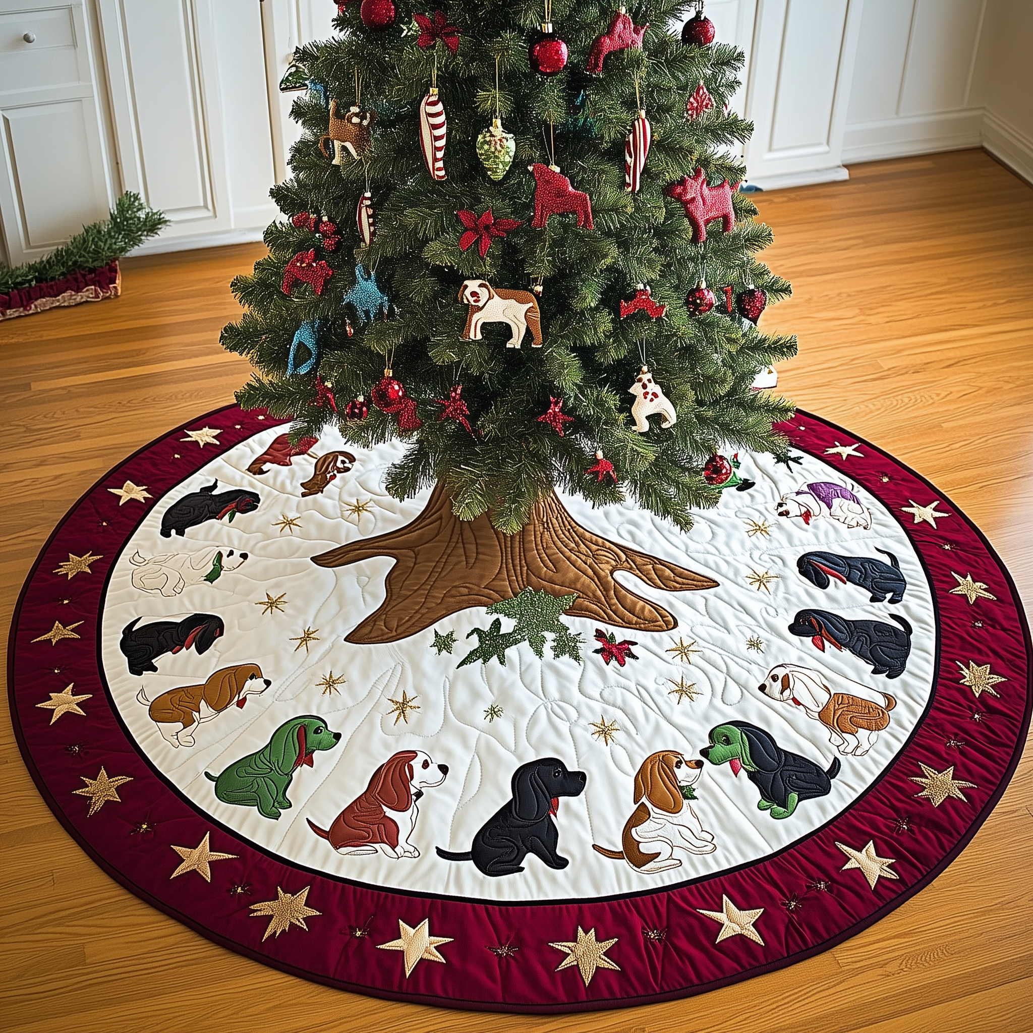 Christmas Beagle Quilted Tree Skirt Charming Thanksgiving Gift Merch