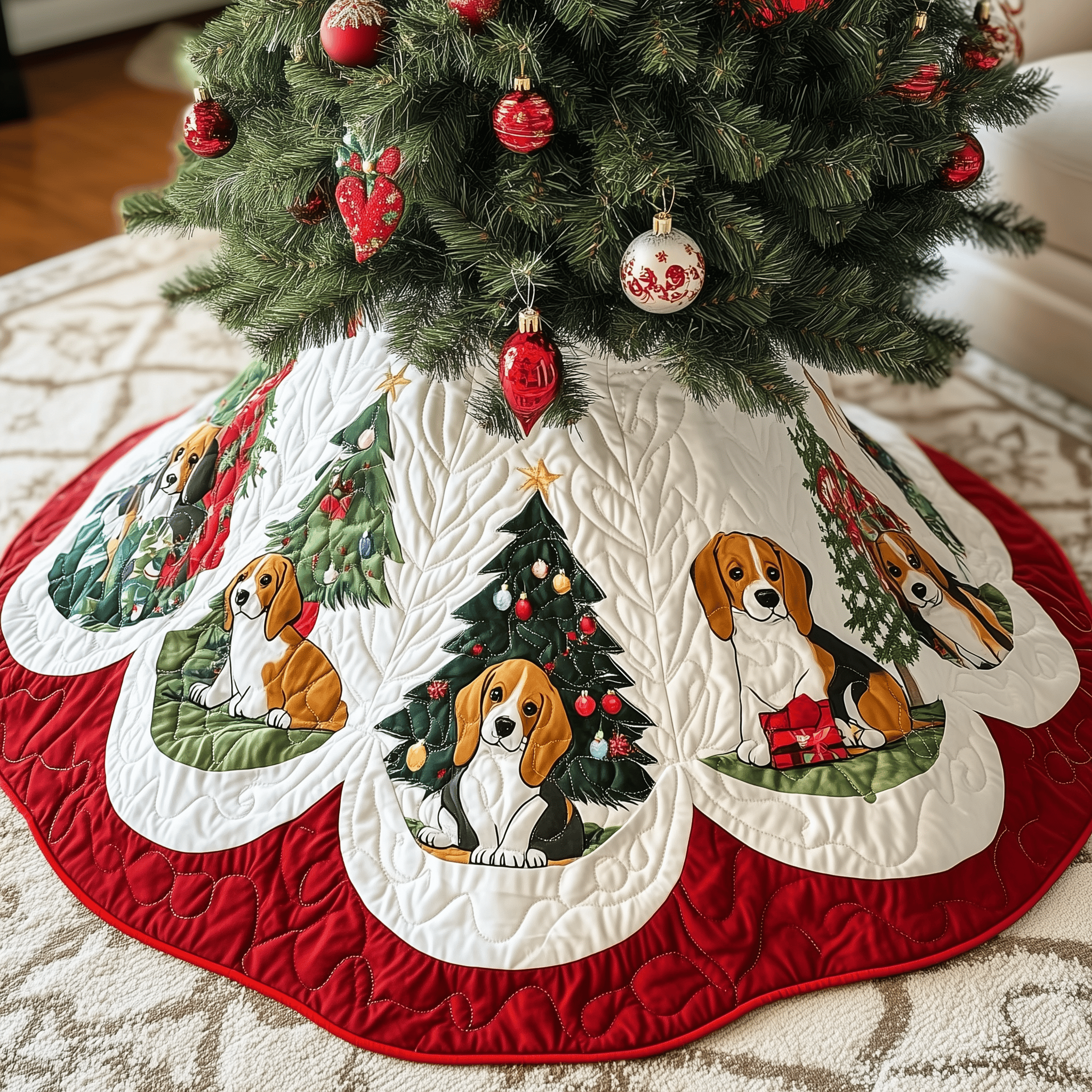 Christmas Beagle Quilted Tree Skirt Christmas Tree Skirt Beagle Lover Gifts