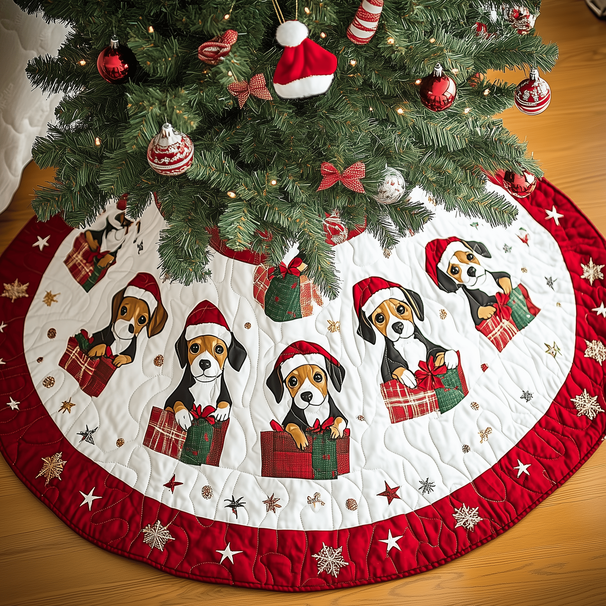 Christmas Beagle Quilted Tree Skirt Christmas Tree Skirt Gifts For Beagle Dog Lovers