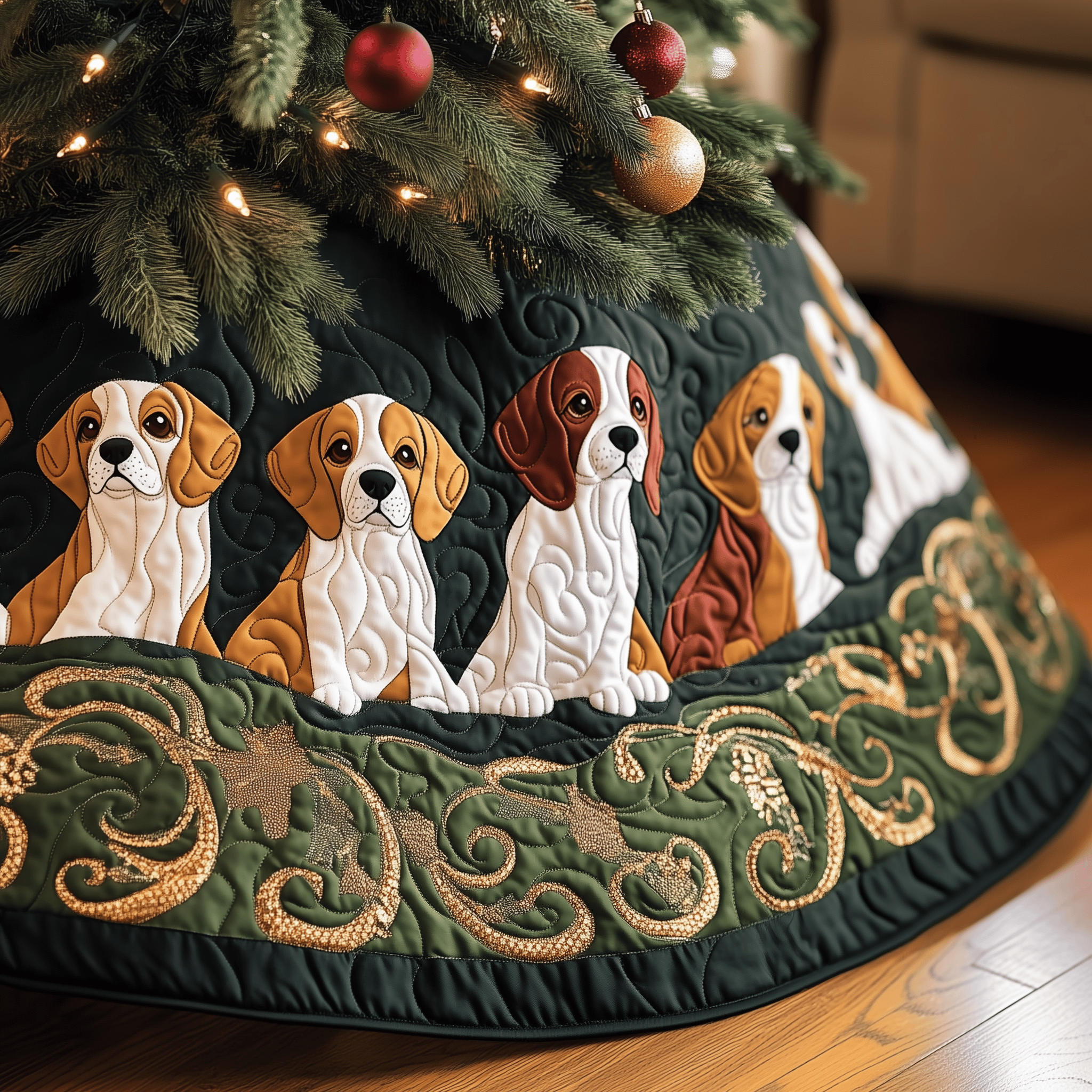 Christmas Beagle Quilted Tree Skirt Christmas Tree Skirt Unique Gifts For Animal Lovers