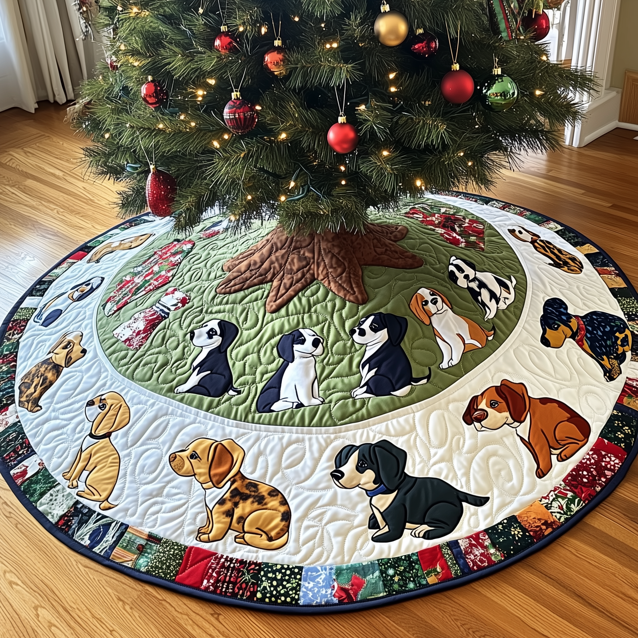 Christmas Beagle Quilted Tree Skirt Christmas Tree Skirt Unique Gifts For Dog Lovers