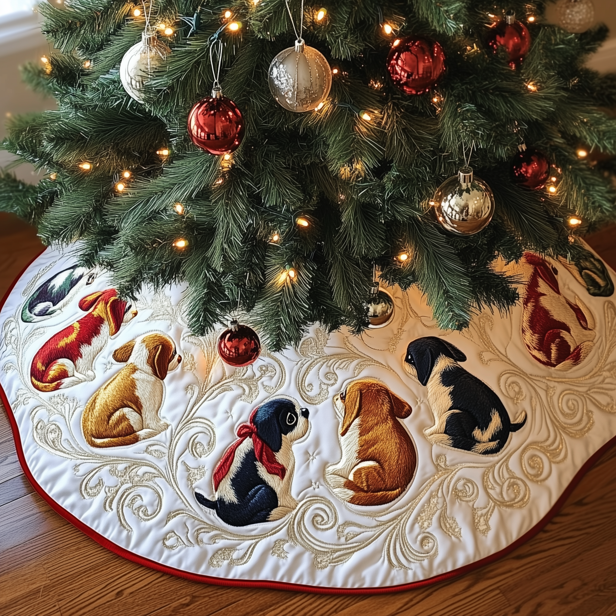 Christmas Beagle Quilted Tree Skirt Cozy Winter Gift Merch