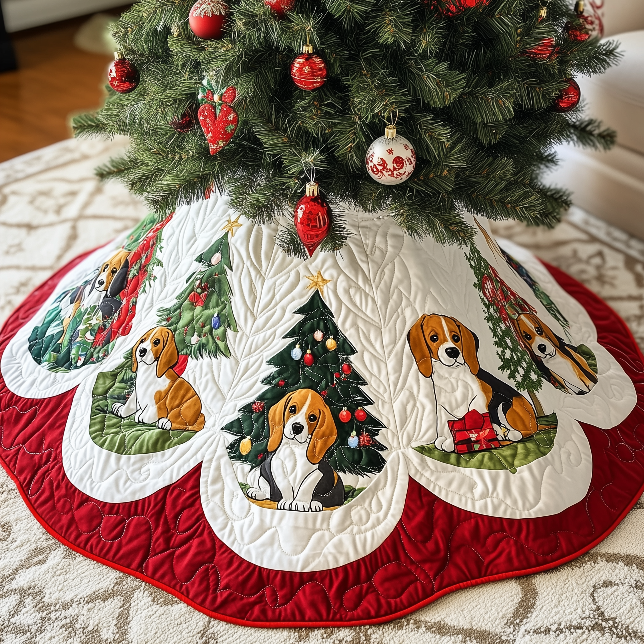 Christmas Beagle Quilted Tree Skirt Fun Halloween Gift Merch