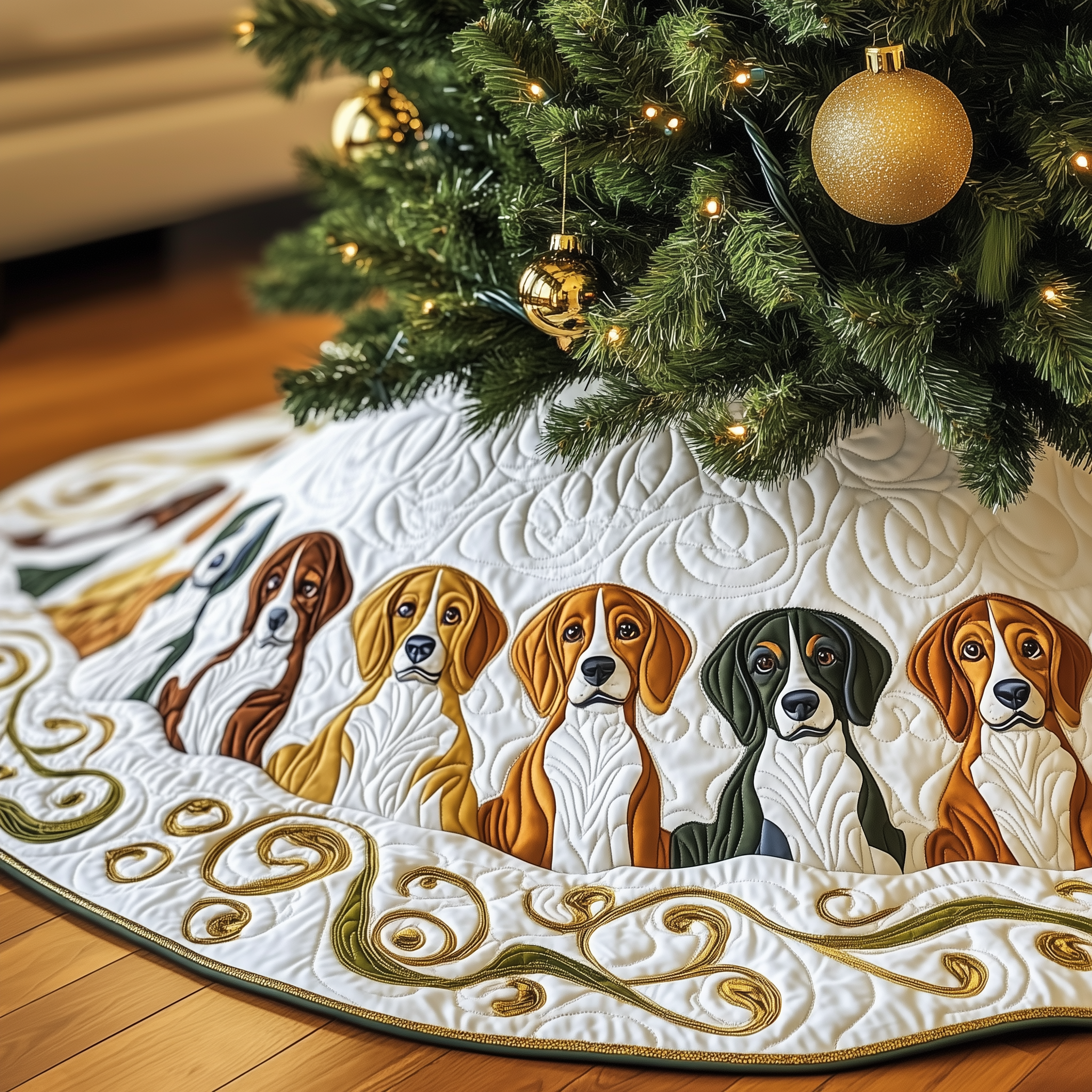 Christmas Beagle Quilted Tree Skirt Heartfelt Gift Merch For Mom