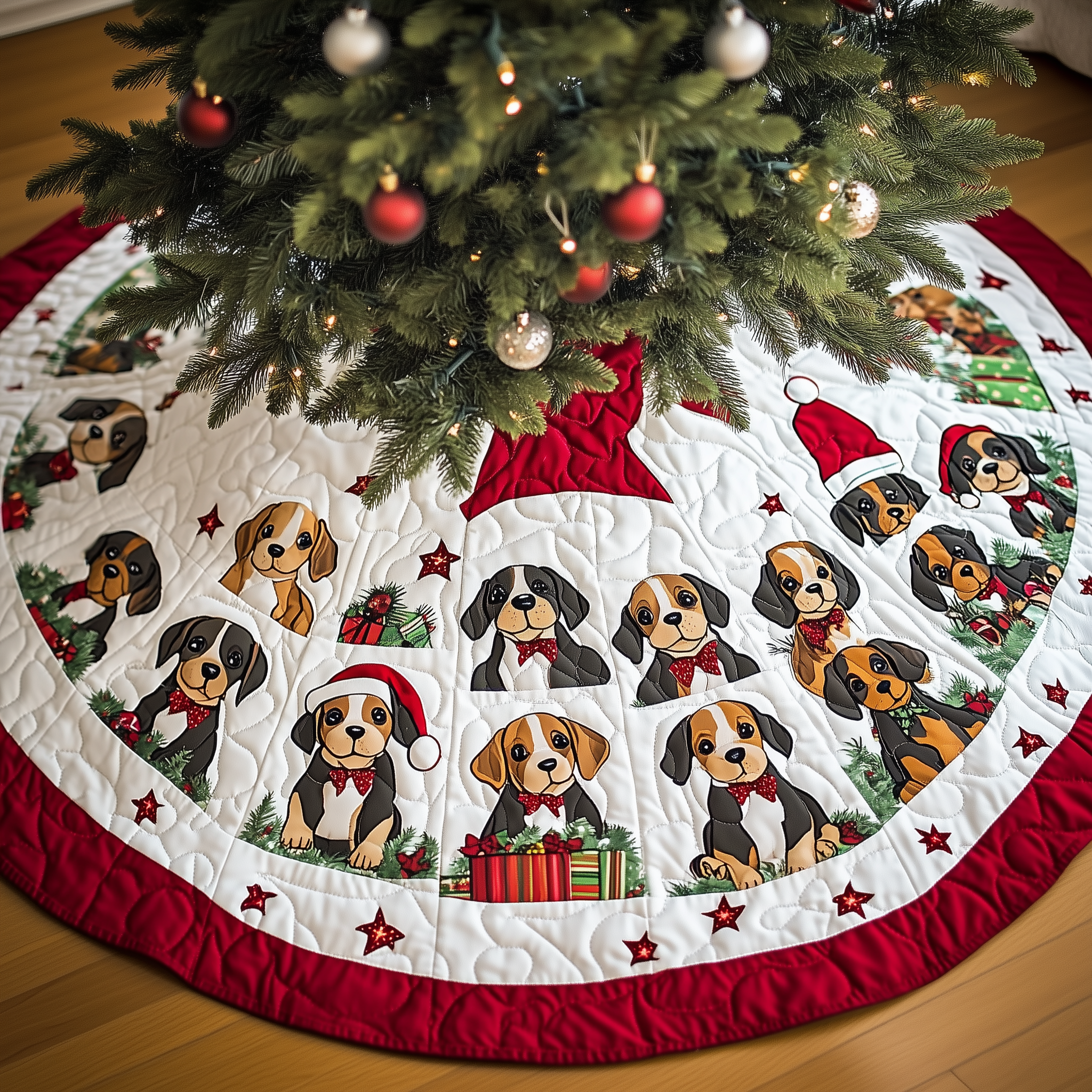 Christmas Beagle Quilted Tree Skirt Holiday Season Merch