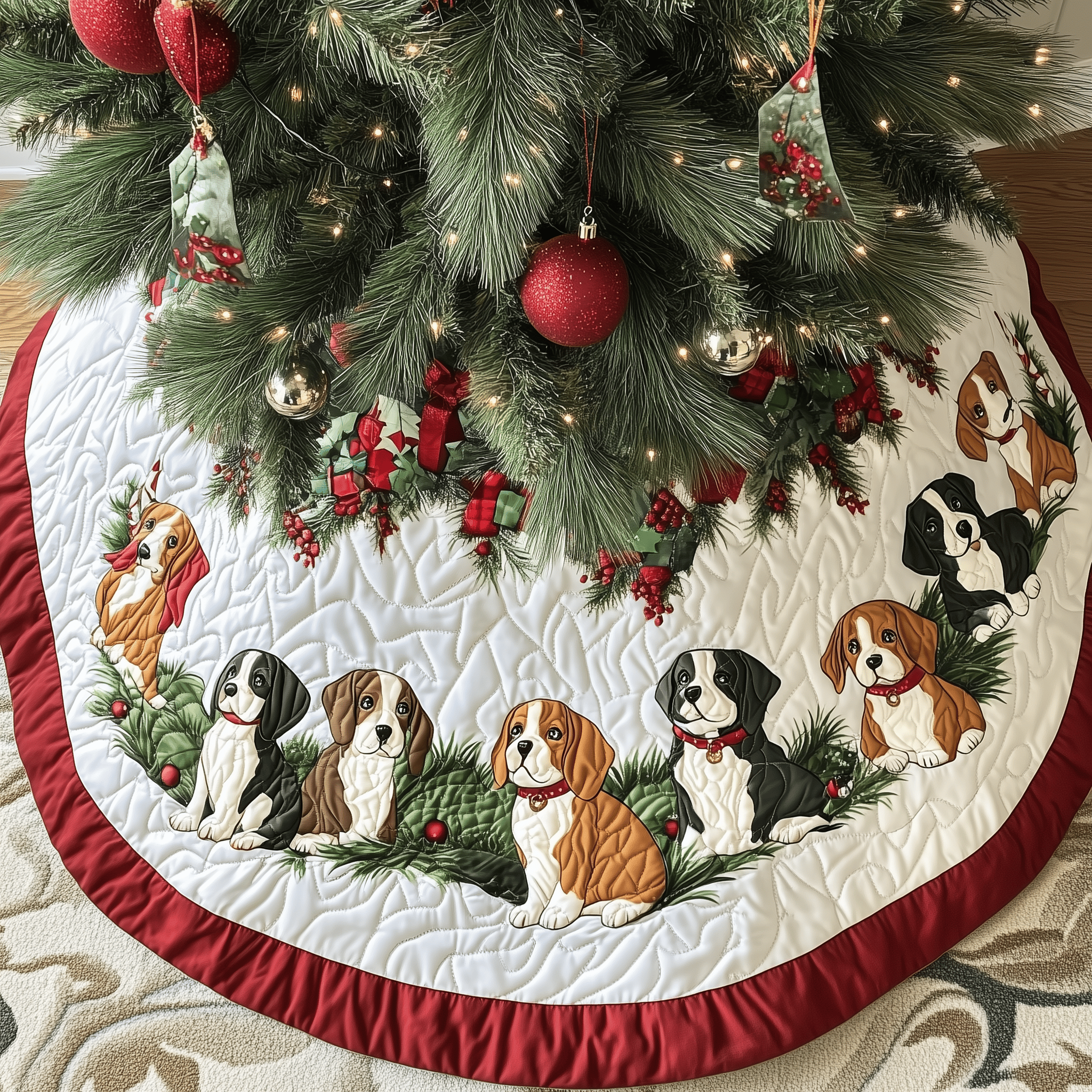 Christmas Beagle Quilted Tree Skirt Indoor Tree Decorations Best Christmas Gifts For Beagle Lovers
