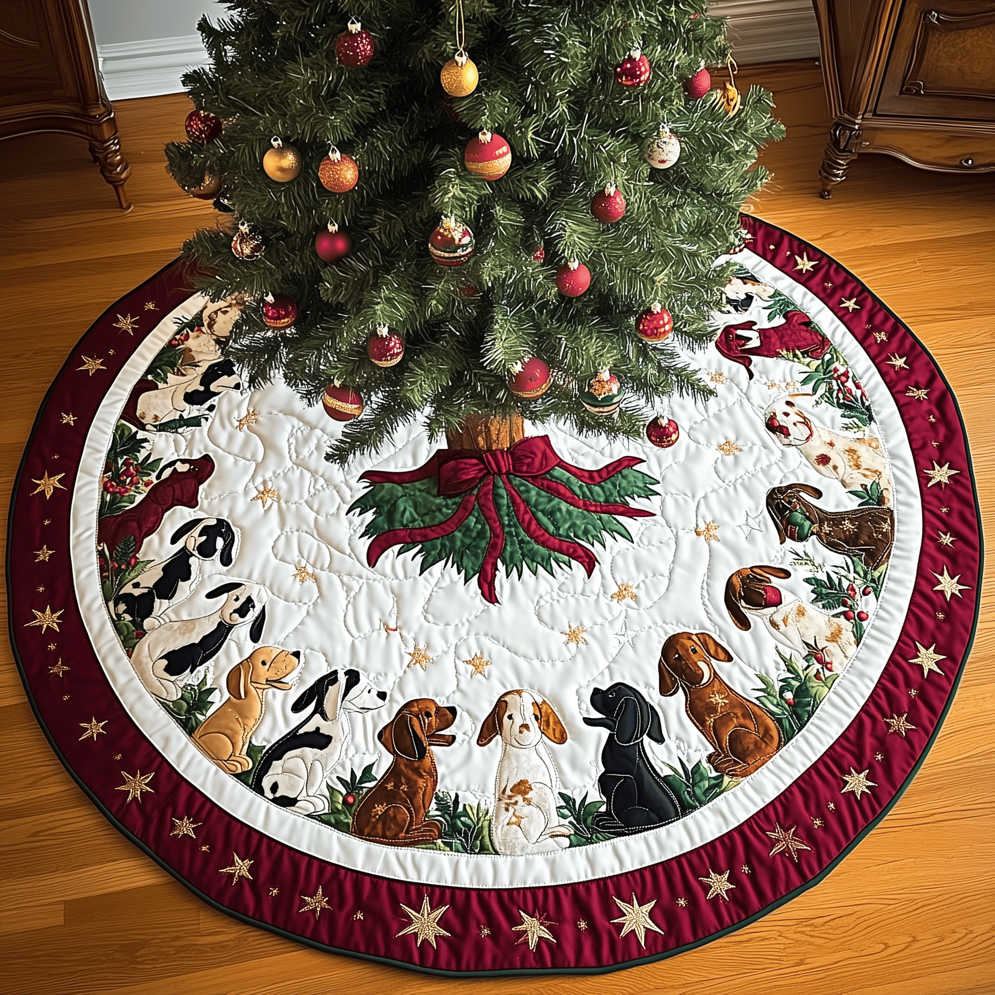 Christmas Beagle Quilted Tree Skirt Indoor Tree Decorations Best Christmas Gifts For Beagle Lovers