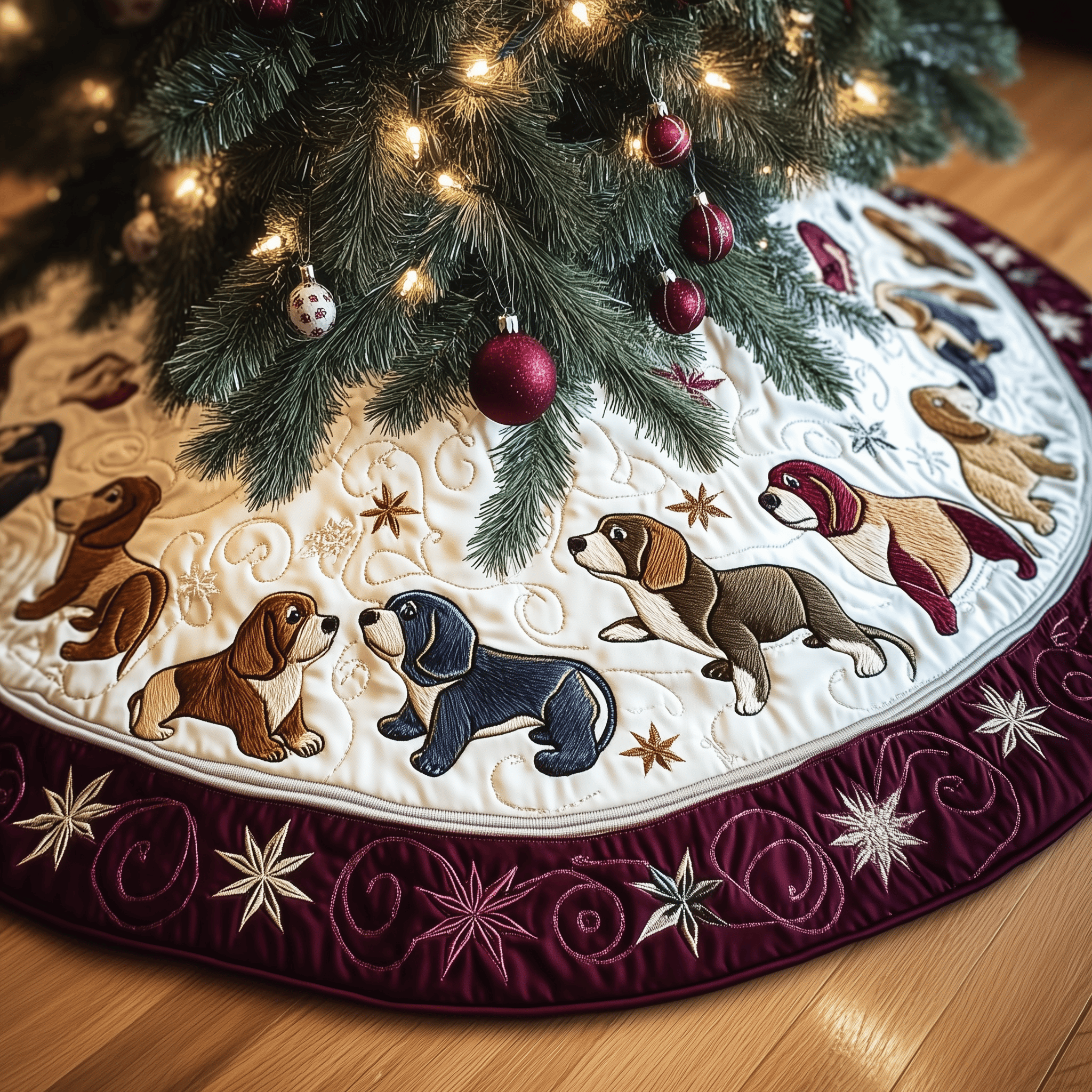 Christmas Beagle Quilted Tree Skirt Indoor Tree Decorations Best Christmas Gifts For Beagle Lovers