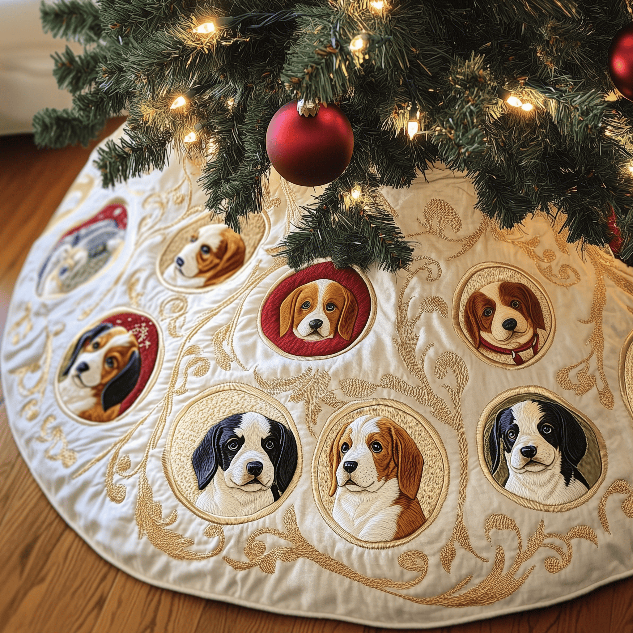 Christmas Beagle Quilted Tree Skirt Indoor Tree Decorations Best Christmas Gifts For Beagle Lovers
