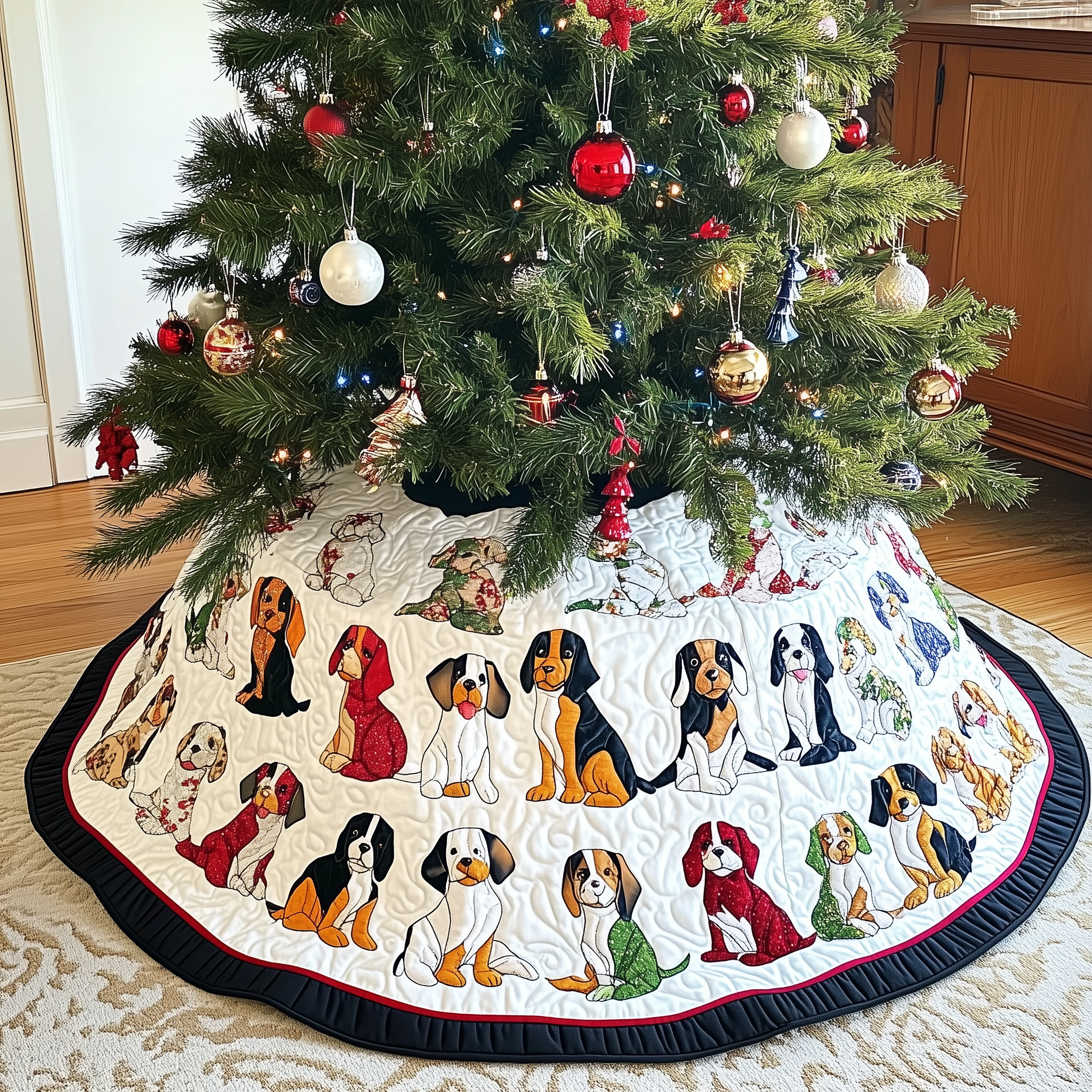 Christmas Beagle Quilted Tree Skirt Merch For Cozy Nights