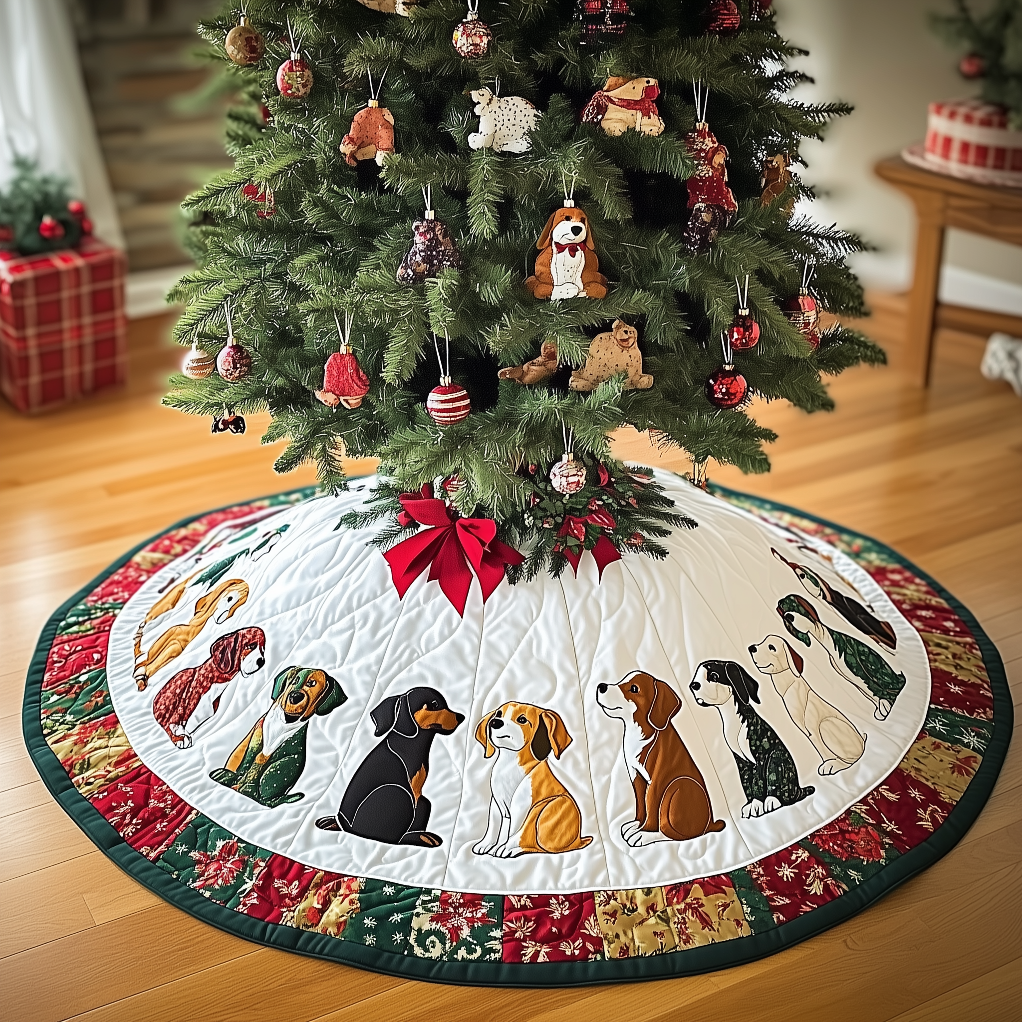 Christmas Beagle Quilted Tree Skirt Merch For Family Time