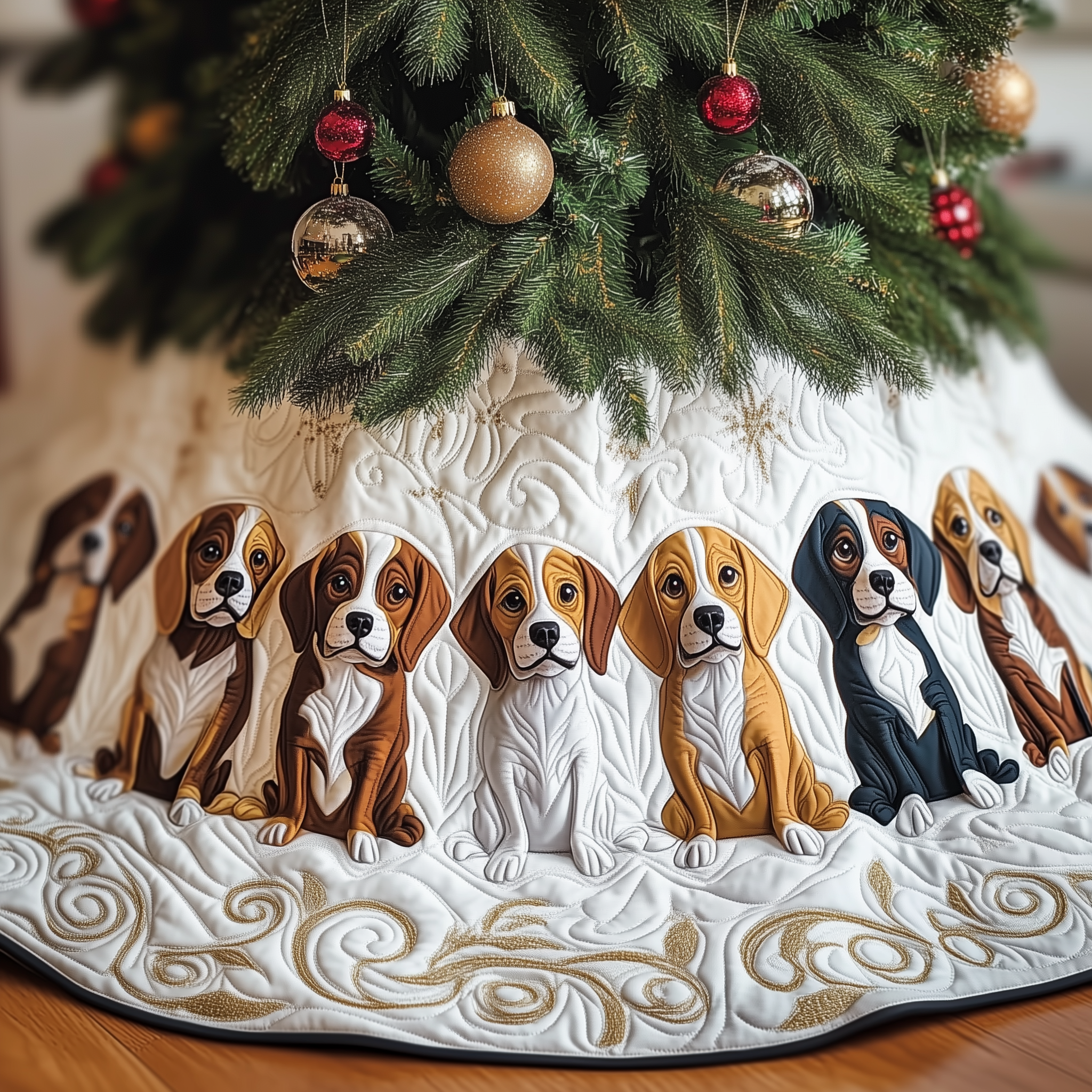 Christmas Beagle Quilted Tree Skirt Perfect Gift Merch For Her