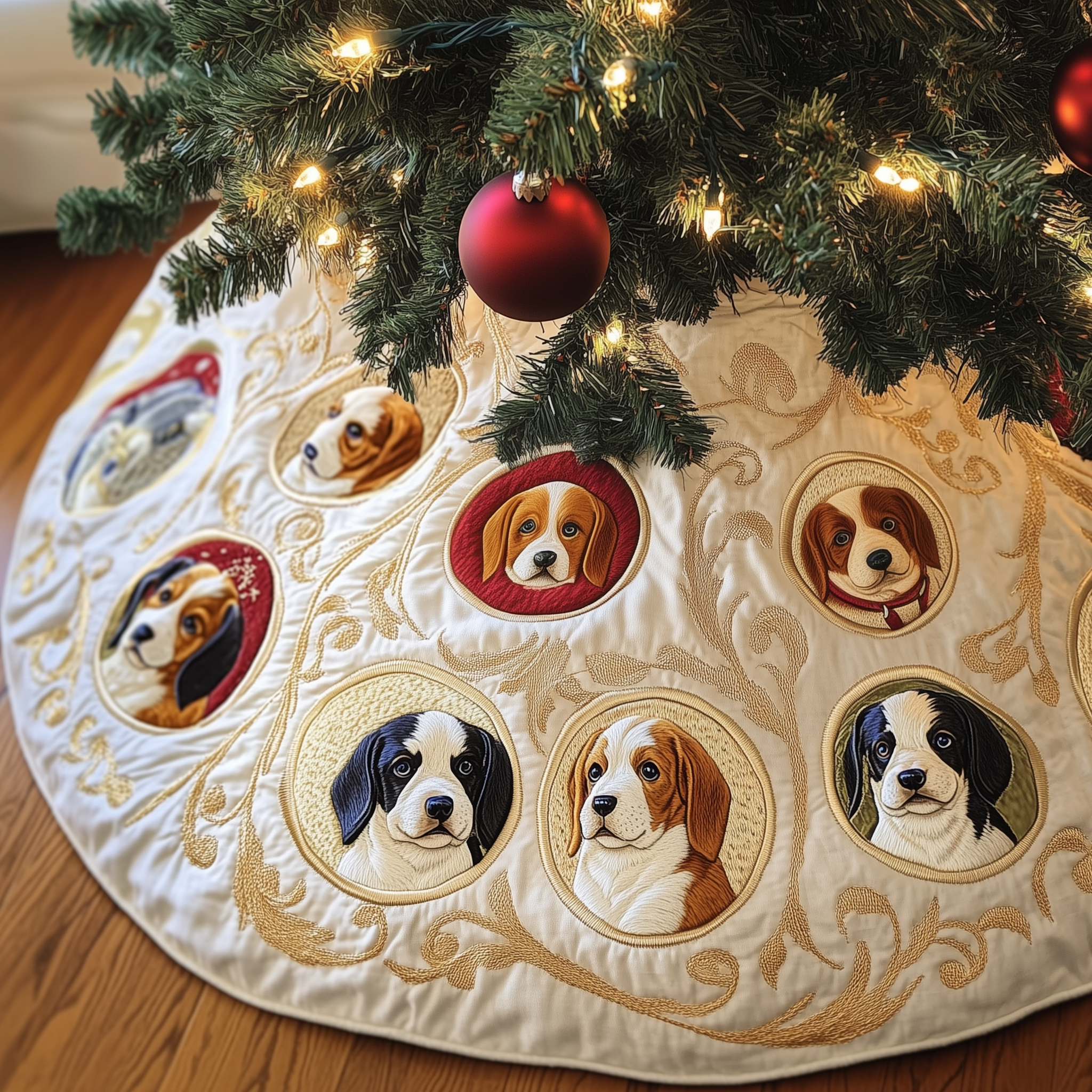Christmas Beagle Quilted Tree Skirt Special Birthday Gift Merch