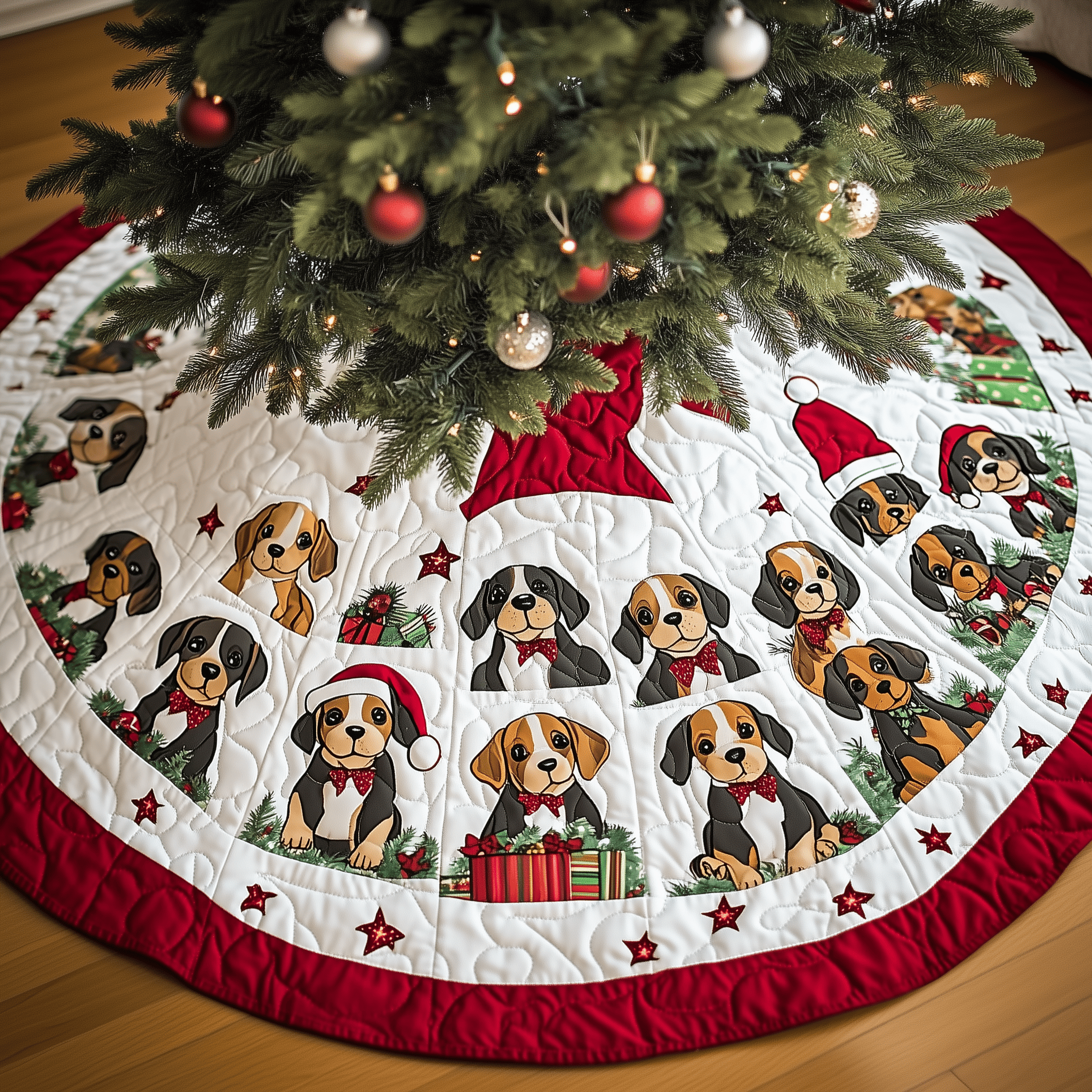 Christmas Beagle Quilted Tree Skirt Xmas Tree Decorations Beagle Merchandise Themed Gifts