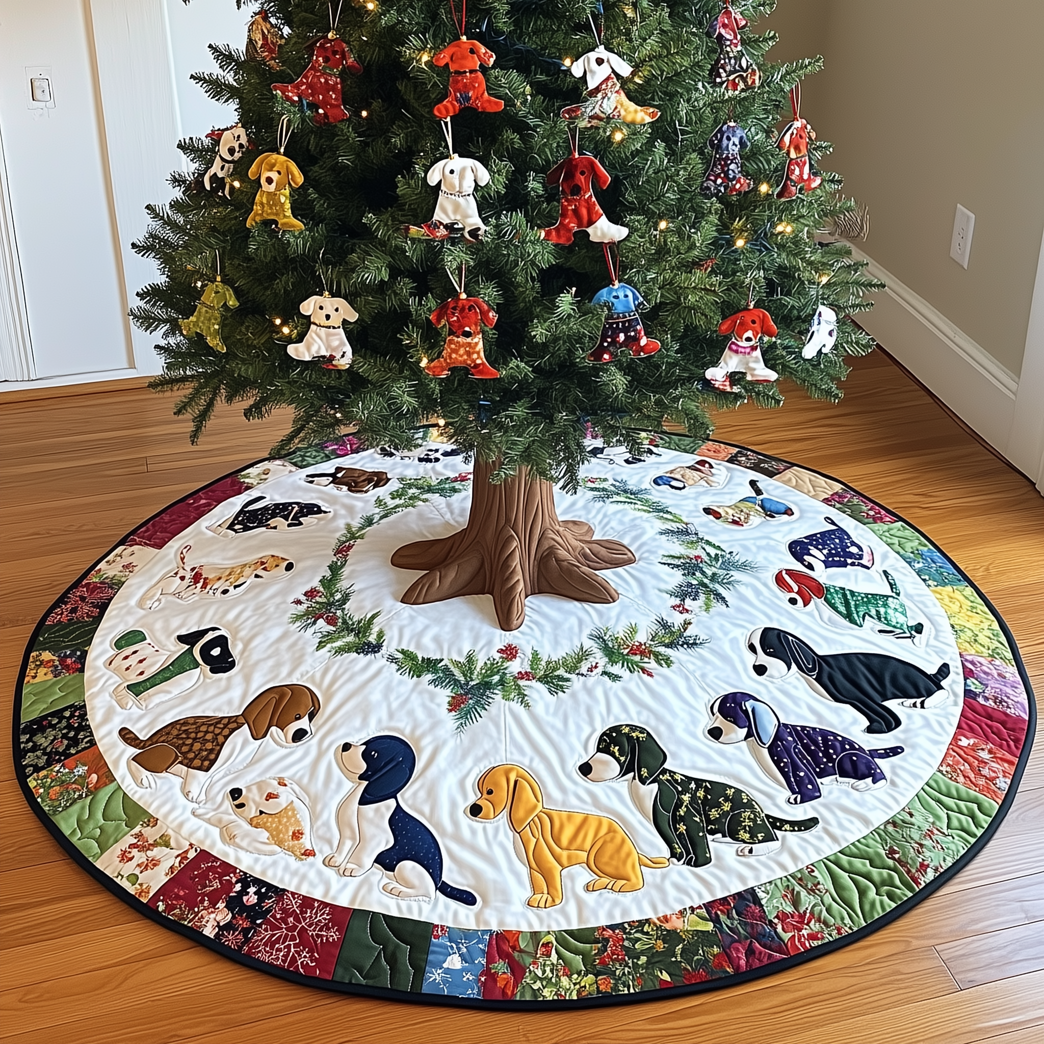 Christmas Beagle Quilted Tree Skirt Xmas Tree Decorations Beagle Merchandise Themed Gifts