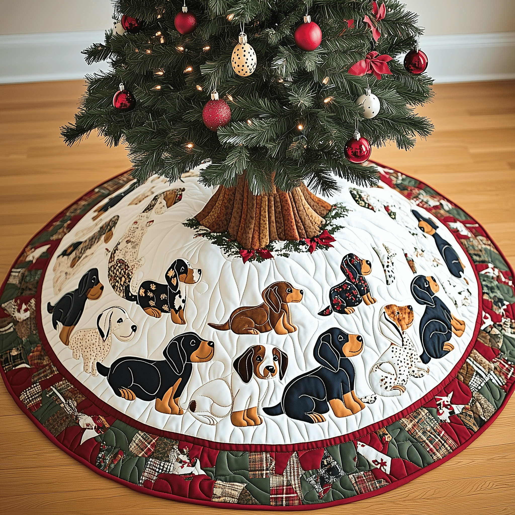 Christmas Beagle Quilted Tree Skirt Xmas Tree Decorations Beagle Merchandise Themed Gifts