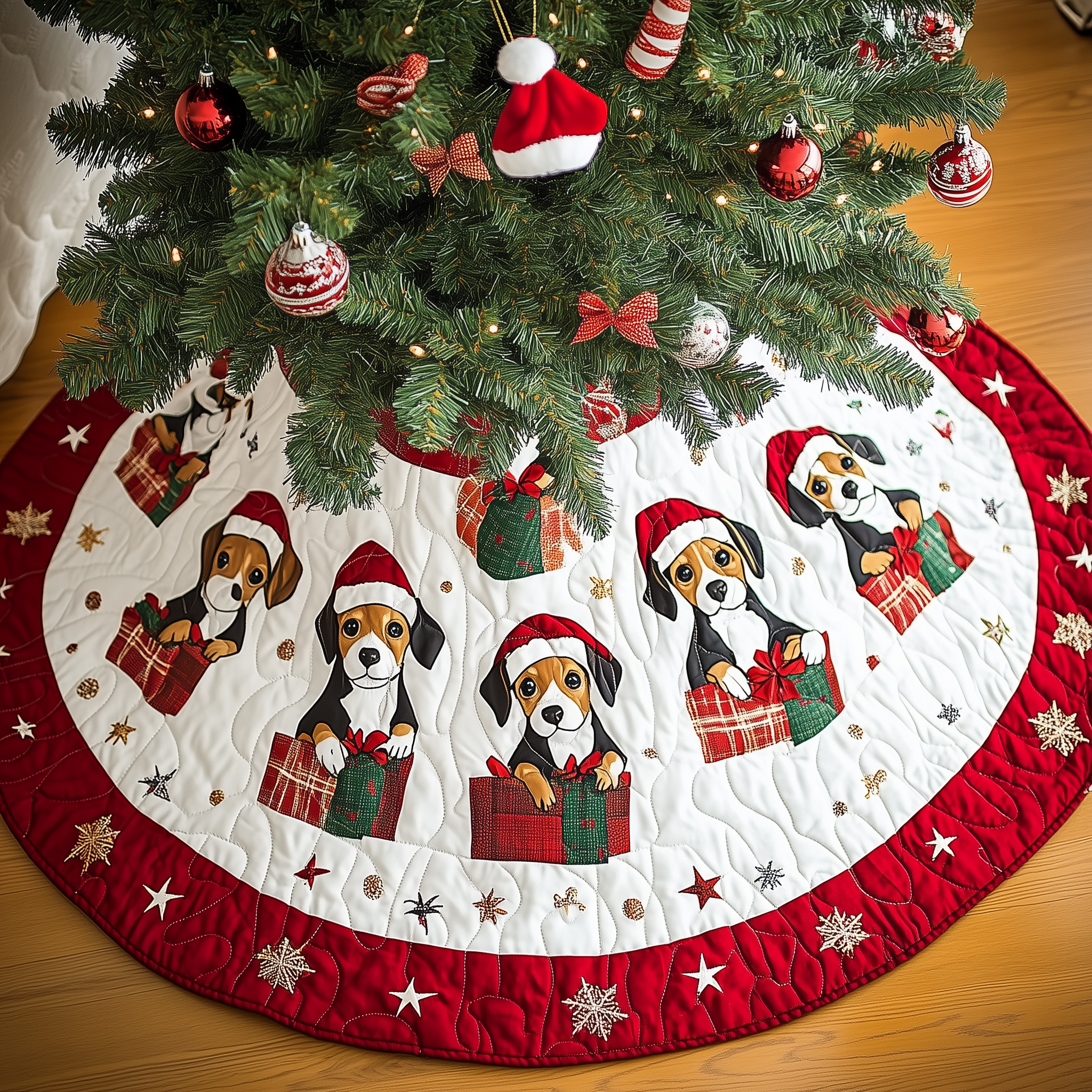 Christmas Beagle Quilted Tree Skirt Xmas Tree Decorations Beagle Merchandise Themed Gifts