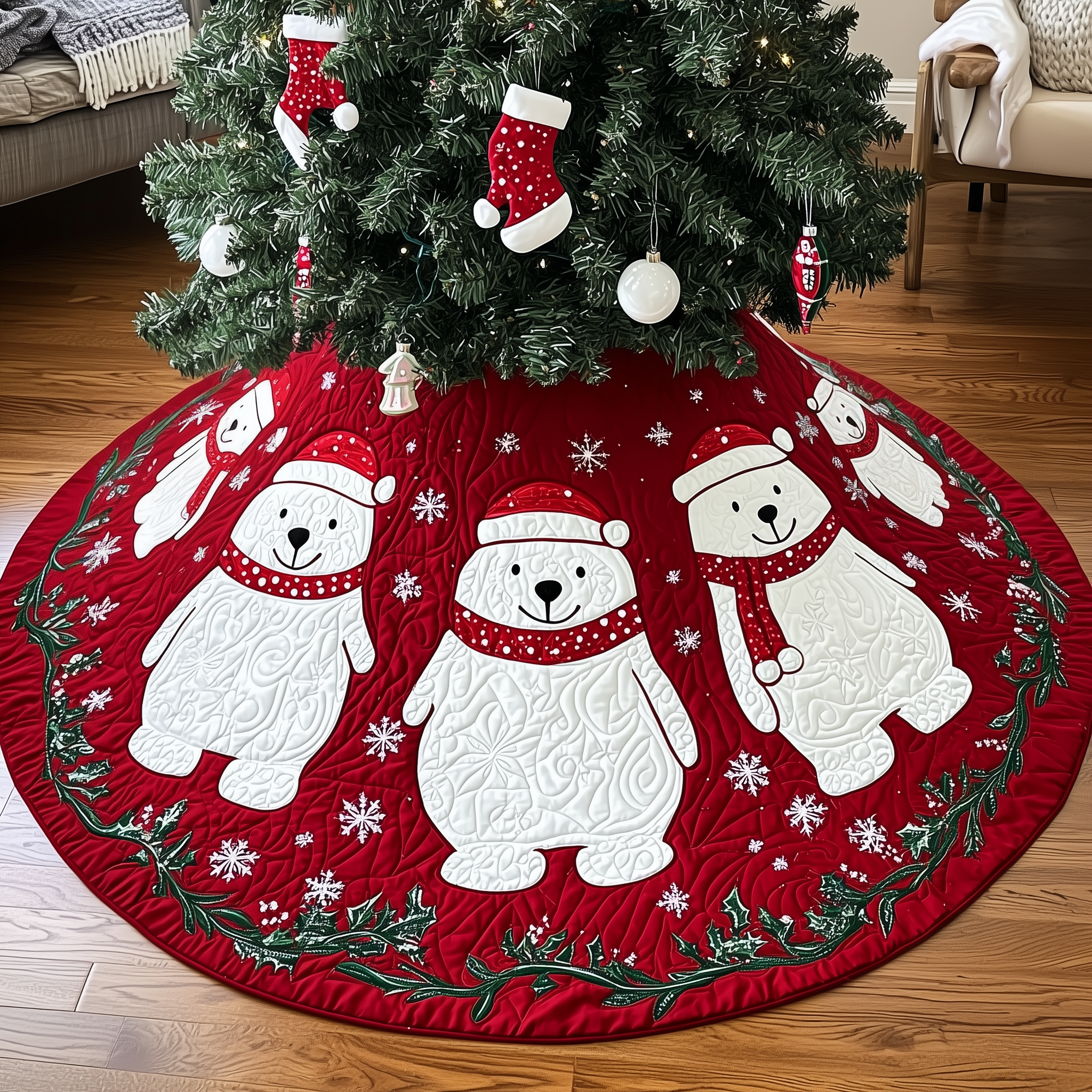 Christmas Bear Quilted Tree Skirt Beautiful Christmas Home Merch
