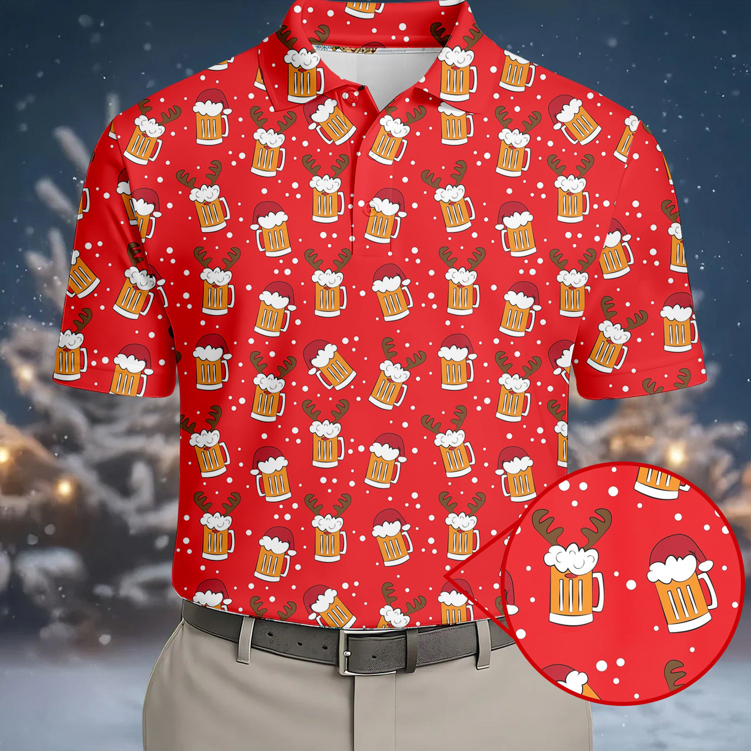 Christmas Beer Red Golf Polo Shirt Unique Golf Clothes Holiday Gift For Father's Day