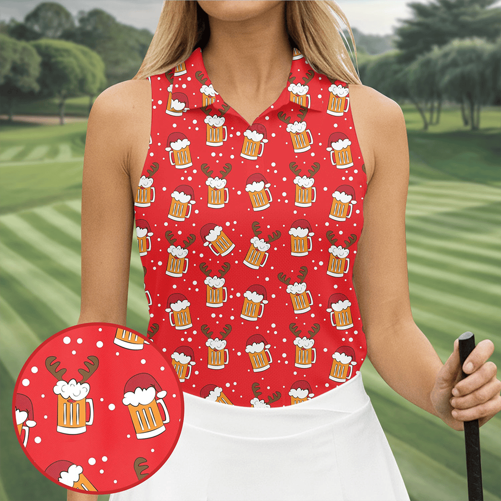 Christmas Beer Red Golf Shirt Christmas Golf Shirt Fun Women S Golf Shirts Ladies Golf Polos Golfing Apparel