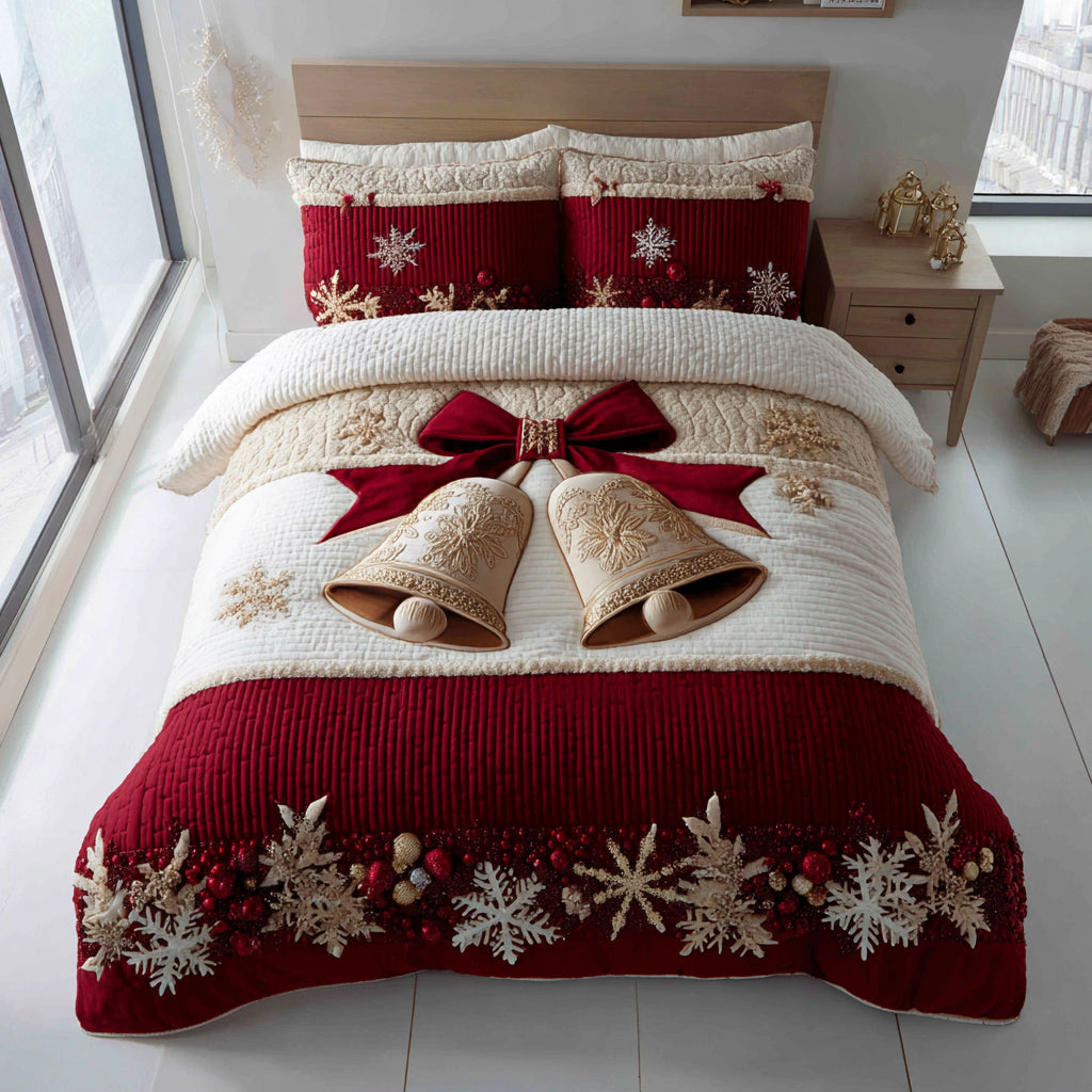 Christmas Bell Harmony Quilted Bedding Set Holiday Duvet Cover Set Christmas Gift Ideas For Her
