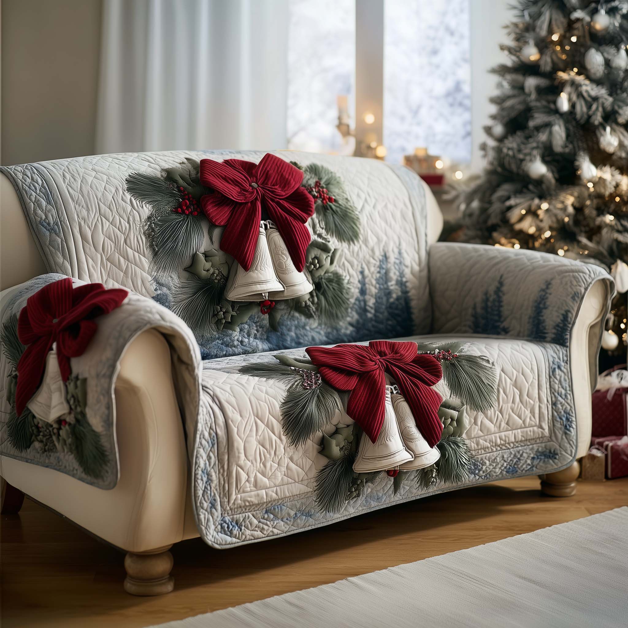 Christmas Bell Quilted Sofa Cover Jingle Bell Holiday Pattern Best Gifts For Christmas