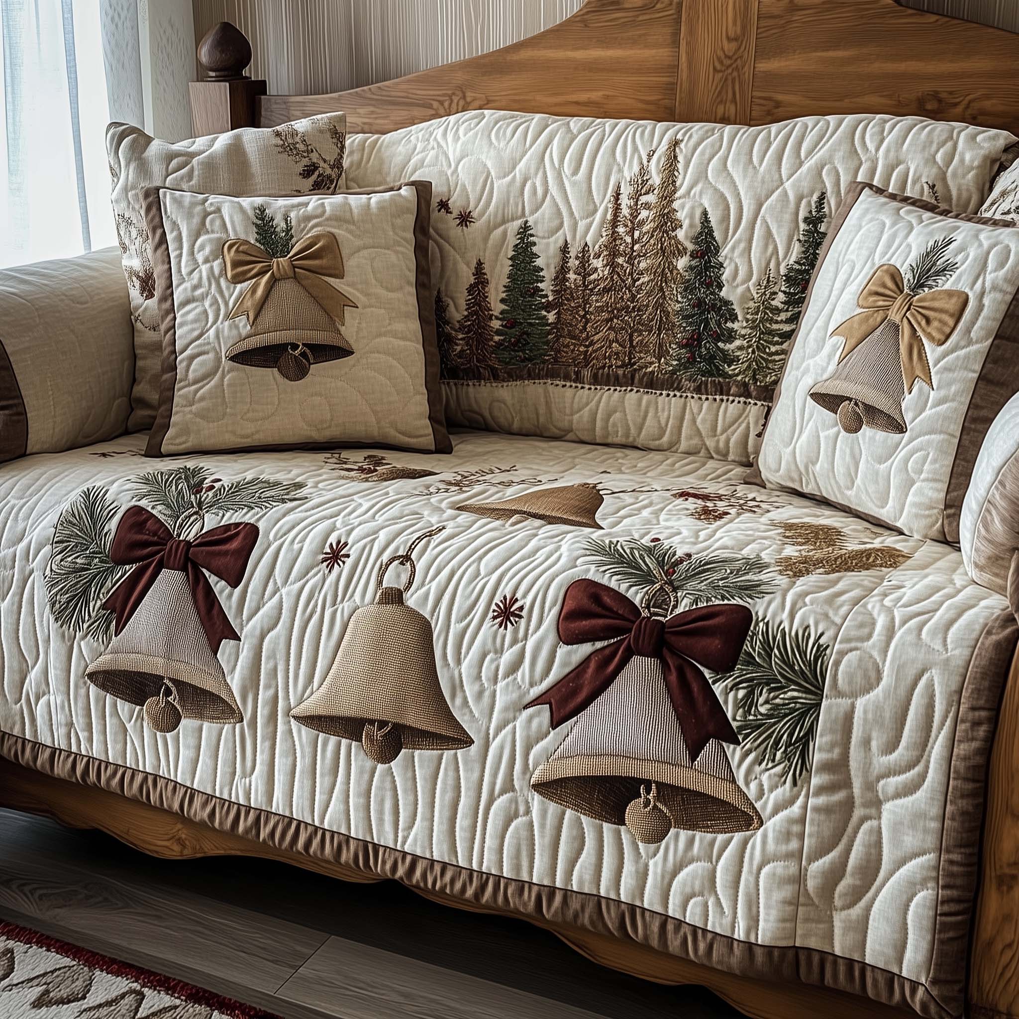 Christmas Bells Quilted Sofa Cover Bells Sofa Protector Vibrant Colors Warm Themed Gifts