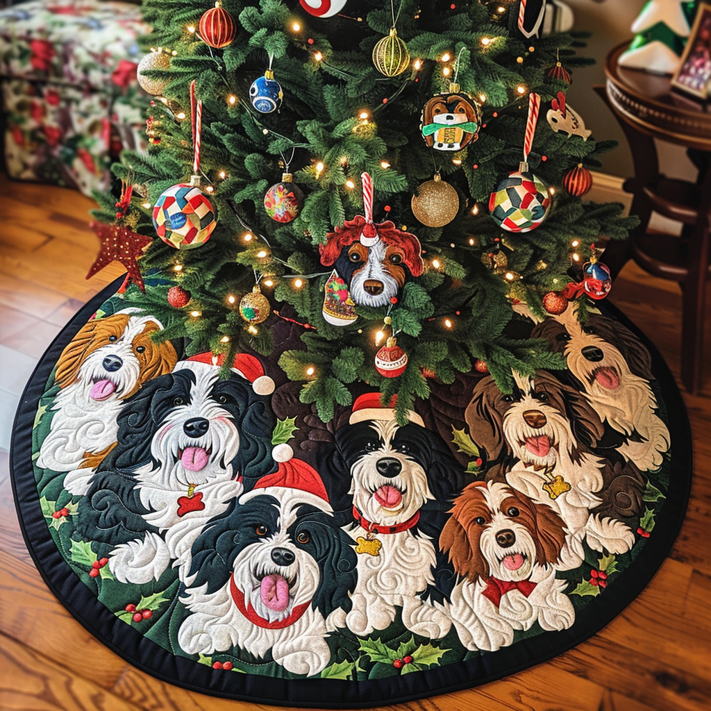 Christmas Bernedoodle Cheer Christmas Quilted Tree Skirt Xmas Under Tree Decoration Seasonal Tree Area Decoration