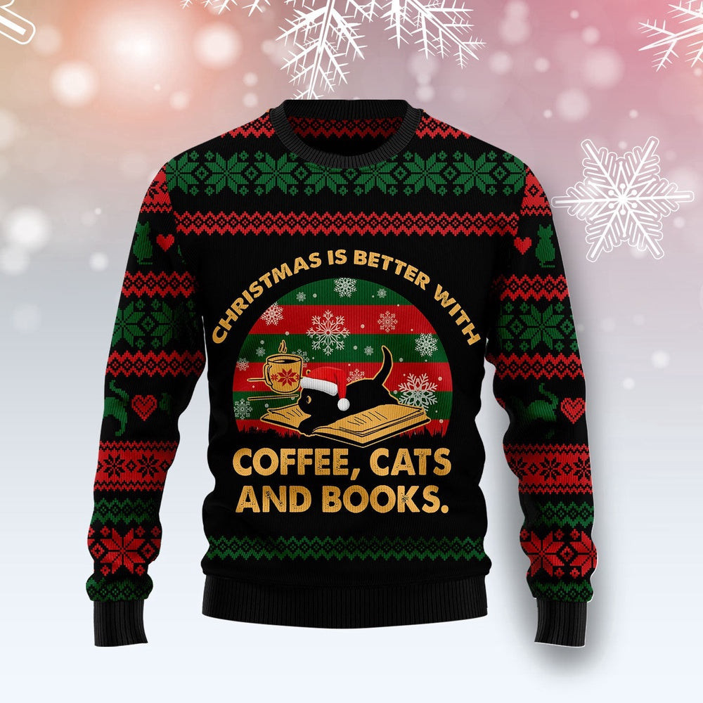 Christmas Better With Cat And Book Ugly Christmas Sweater Gift For Christmas