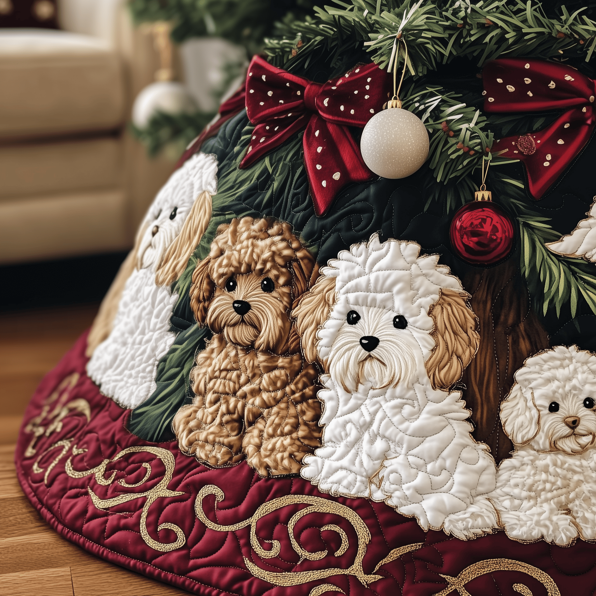 Christmas Bichon Frise Quilted Tree Skirt Christmas Tree Skirt Best Christmas Gifts For My Wife