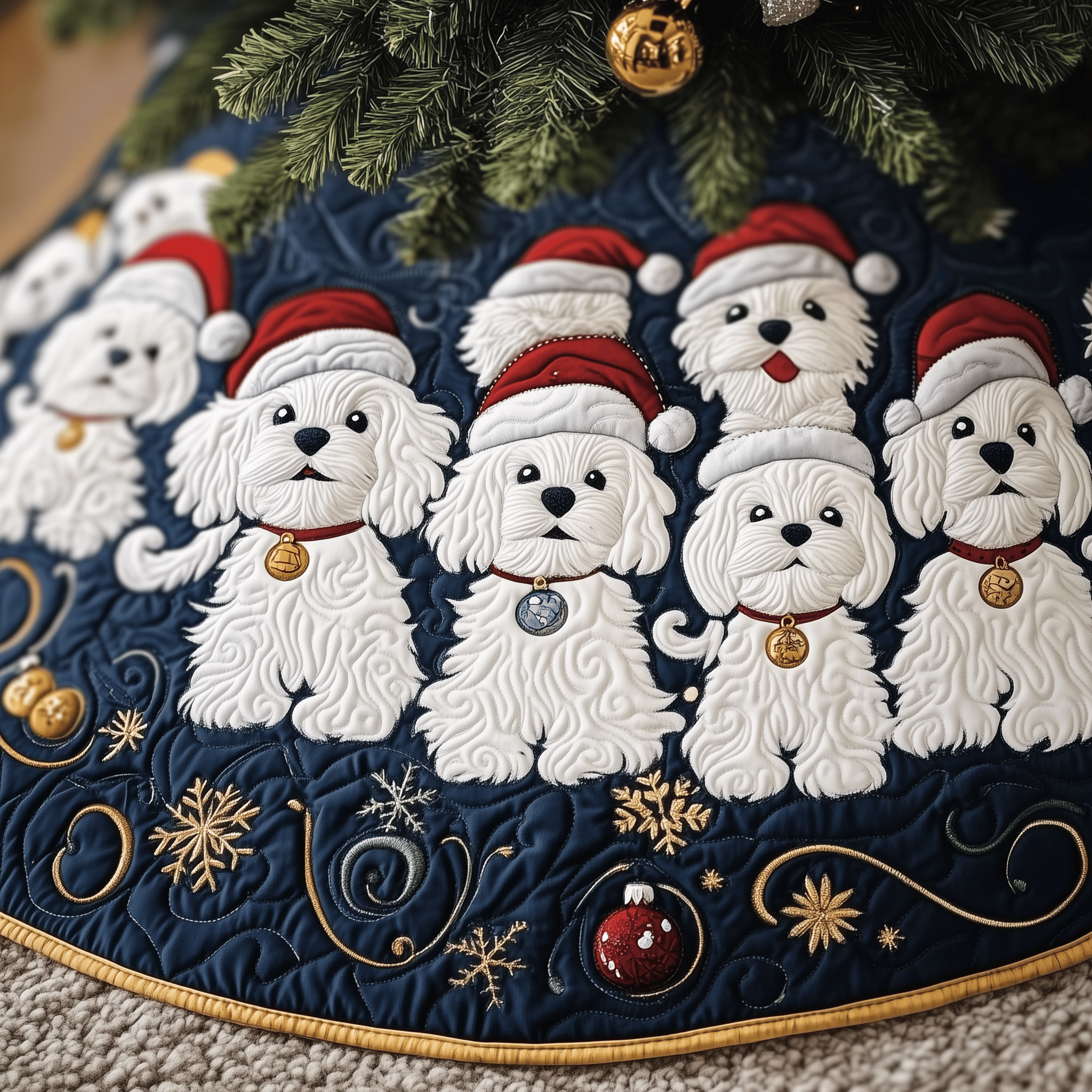 Christmas Bichon Frise Quilted Tree Skirt Christmas Tree Skirt Christmas Gift Baskets For Families