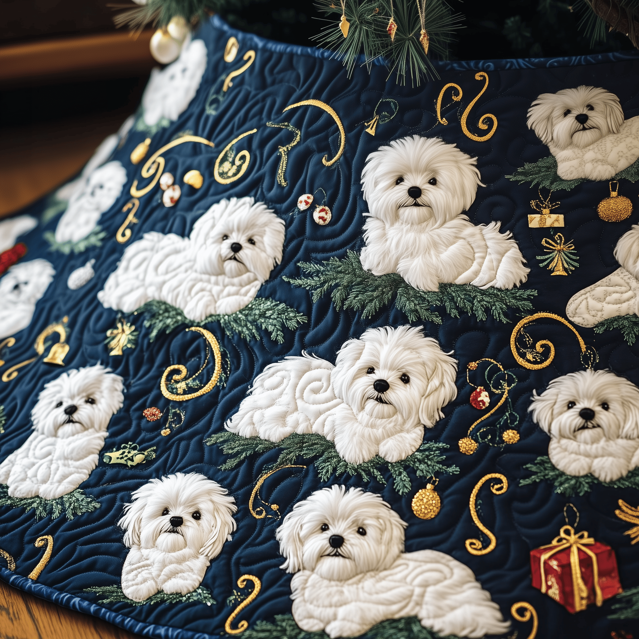 Christmas Bichon Frise Quilted Tree Skirt Christmas Tree Skirt Gifts For Son In Law Christmas