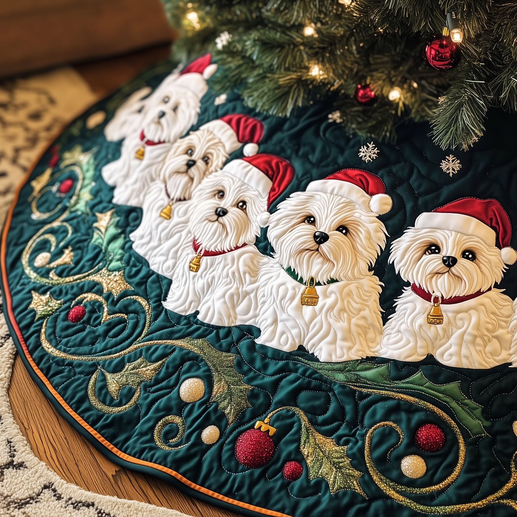 Christmas Bichon Frise Quilted Tree Skirt Lovely Mother’s Day Gift Merch