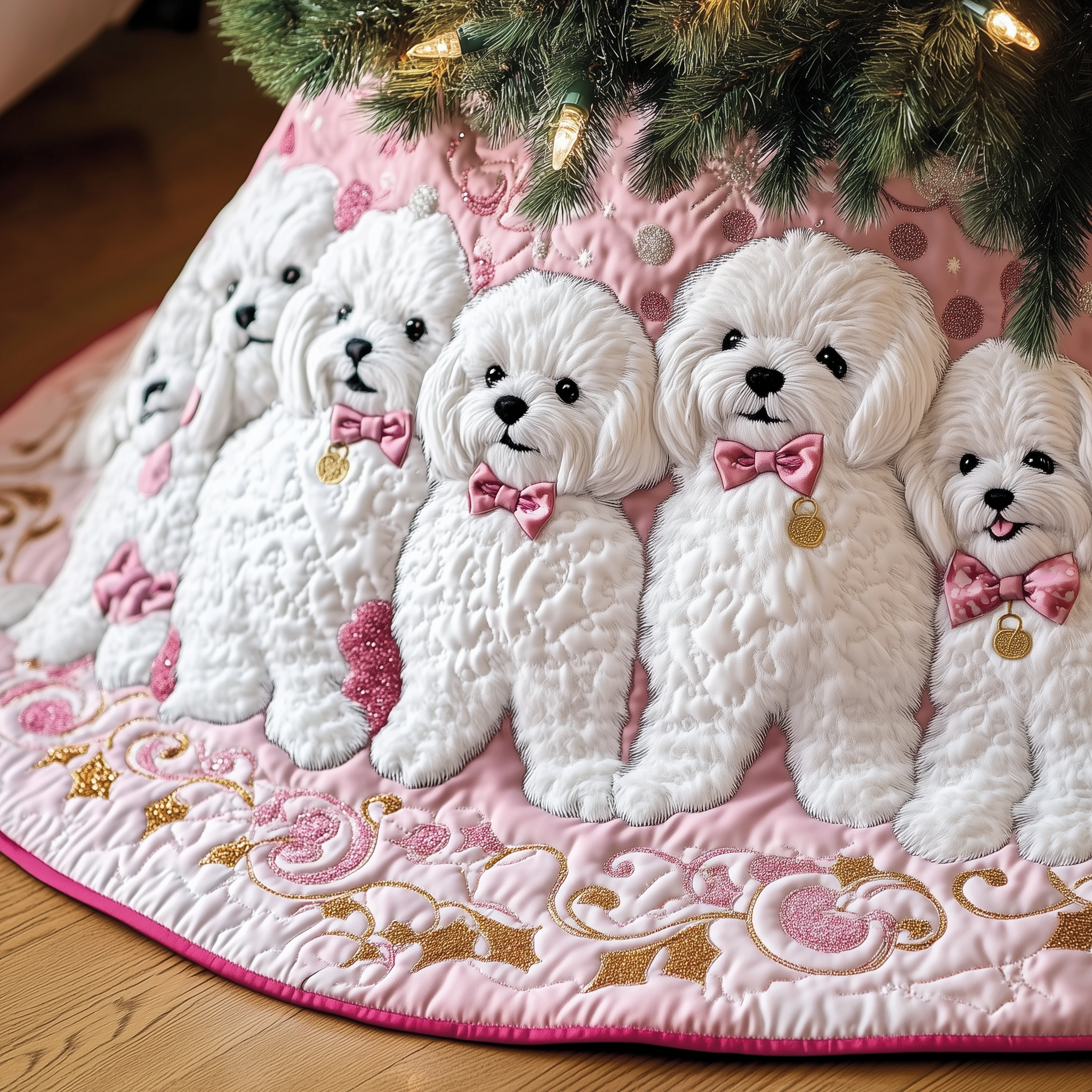 Christmas Bichon Frise Quilted Tree Skirt New Year Merch Gift