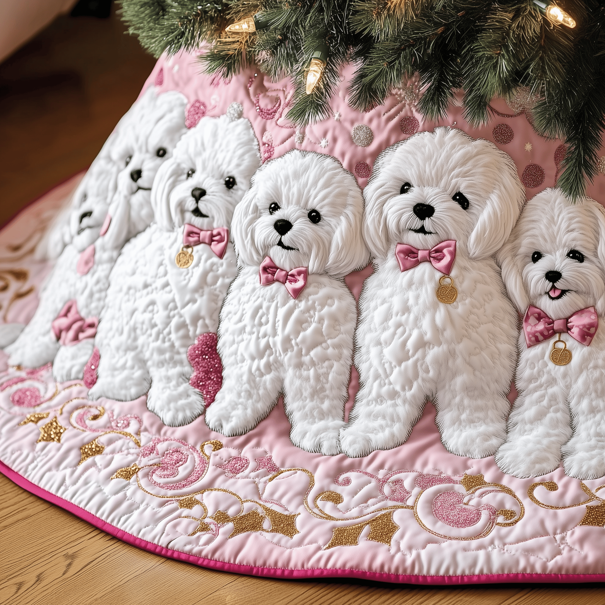 Christmas Bichon Frise Quilted Tree Skirt Small Tree Skirt Christmas Gift Ideas For Mother In Law