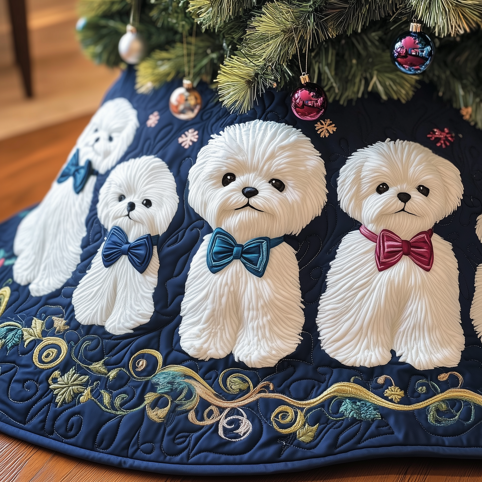 Christmas Bichon Quilted Tree Skirt Merch For Couples(1)