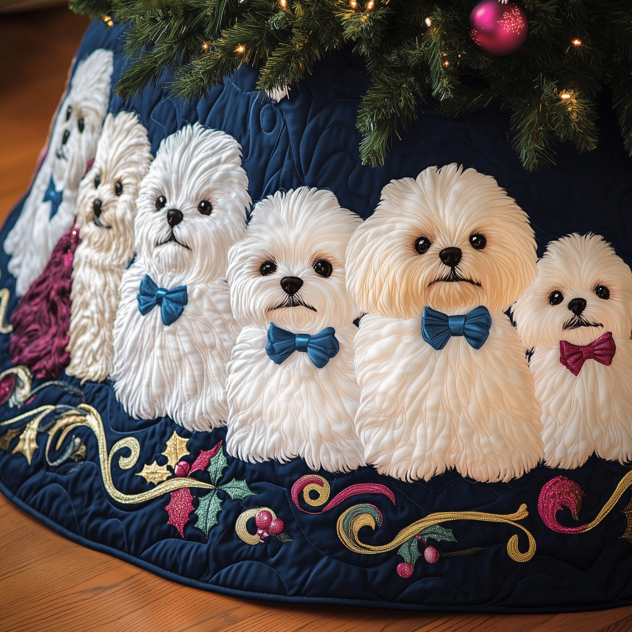 Christmas Bichon Quilted Tree Skirt Merch For Friends