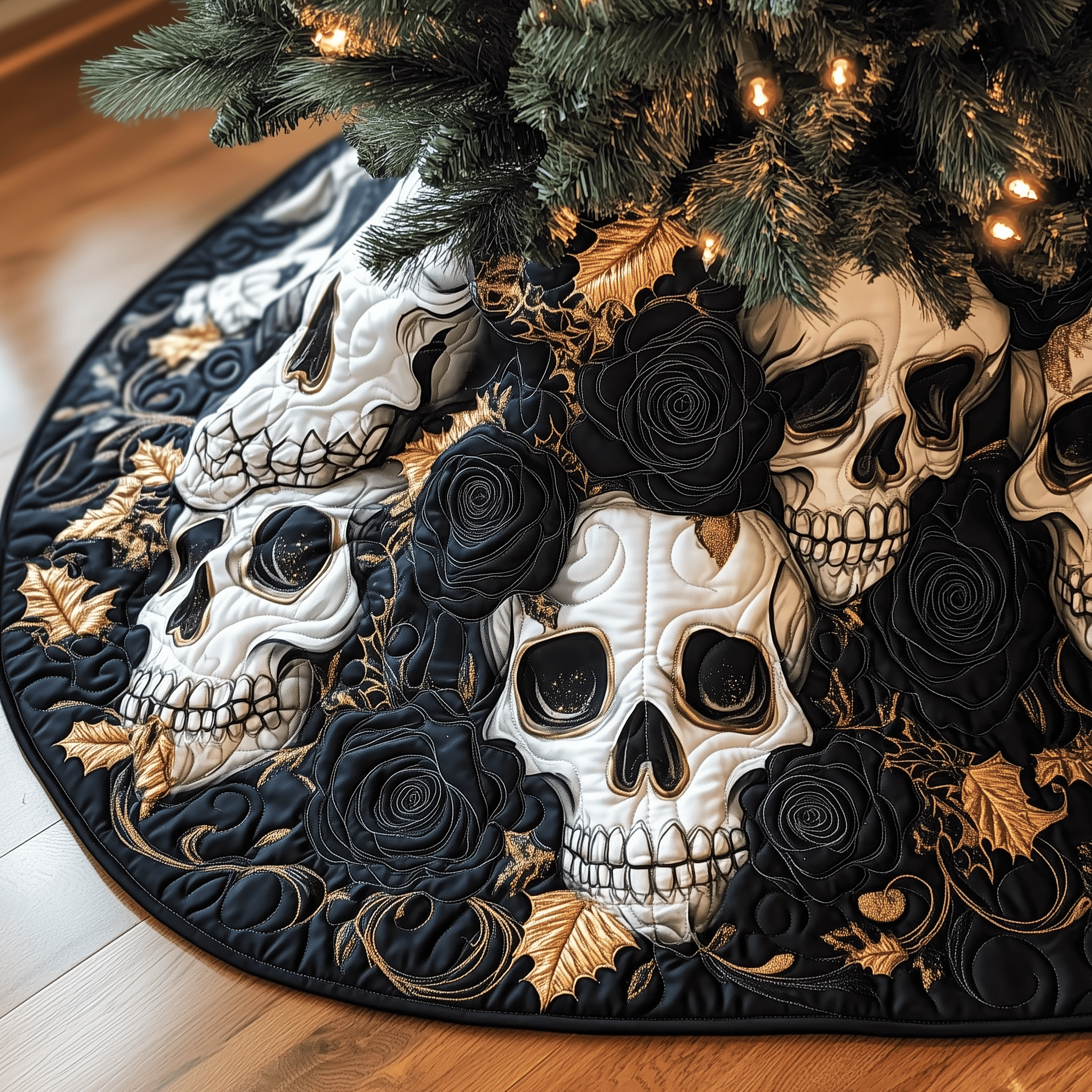 Christmas Black Rose Skull Quilted Tree Skirt Christmas Tree Skirt Best Christmas Gifts For My Wife