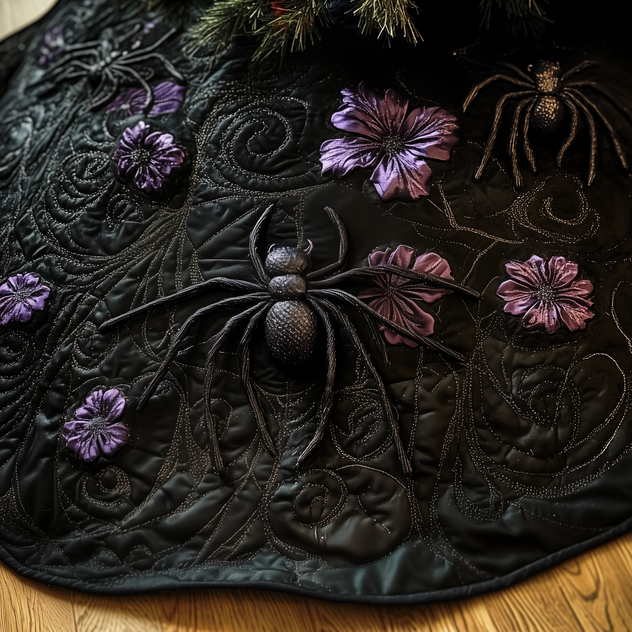 Christmas Black Spiders Quilted Tree Skirt Fall Merch Pick